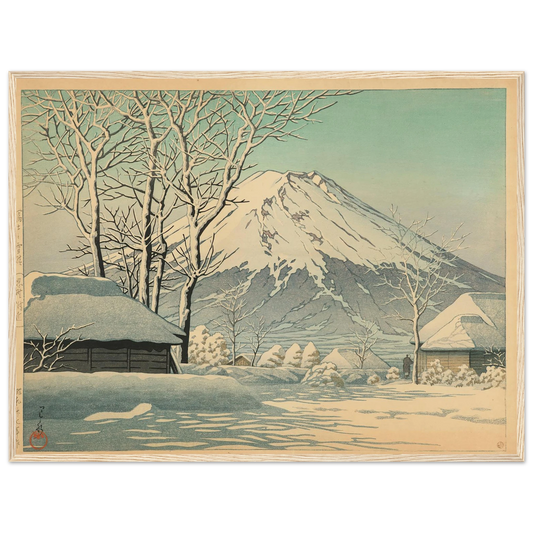 Fuji no yukibare, Oshino fukin (Mt. Fuji, clearing after a snowfall in Oshiono) (1952) Art Print | Kawase Hasui - Framed Poster - 30x40 cm / 12x16″ - Black frame