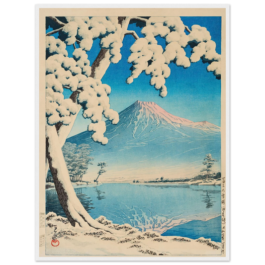 Fuji no yukibare, Tagonoura (Clearing after a snowfall on Mount Fuji, Tagonoura Beach) (1932) Art Print | Kawase Hasui - Framed Poster - 30x40 cm / 12x16″ - Black frame