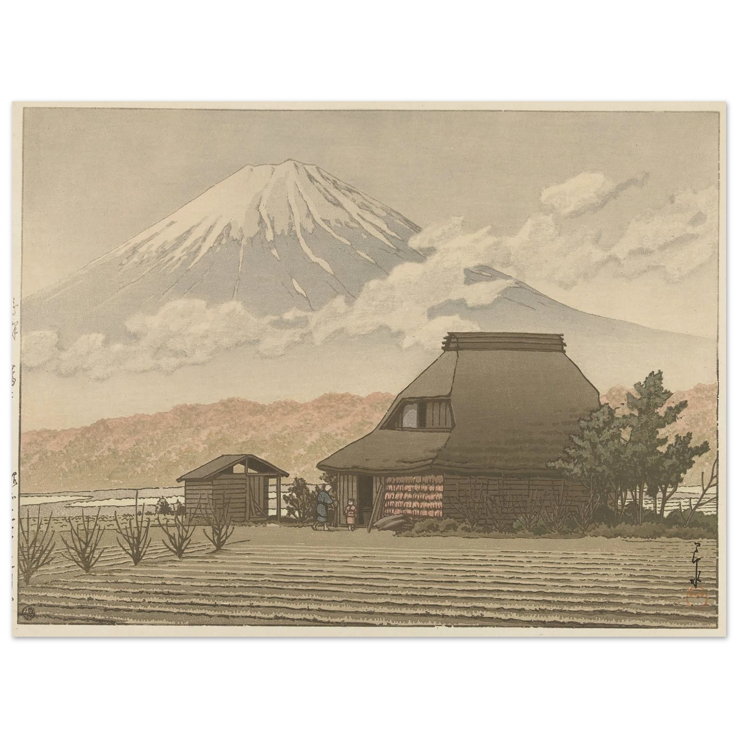 Fuji vanaf het dorp Narusawa (1936-11) Art Print | Kawase Hasui - Framed Poster - 30x40 cm / 12x16″ - Black frame