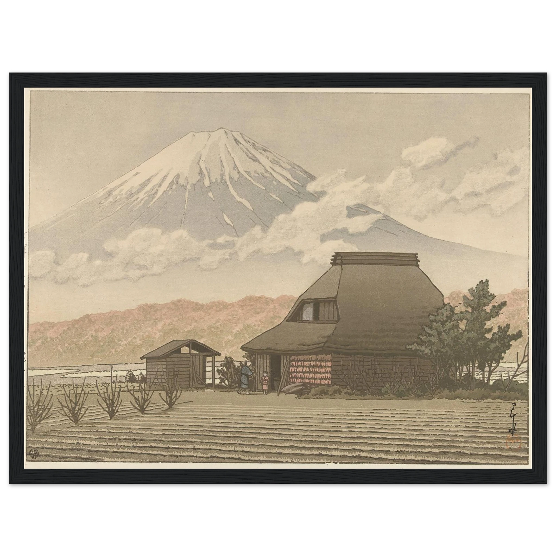 Fuji vanaf het dorp Narusawa (1936-11) Art Print | Kawase Hasui - Framed Poster - 30x40 cm / 12x16″ - Black frame