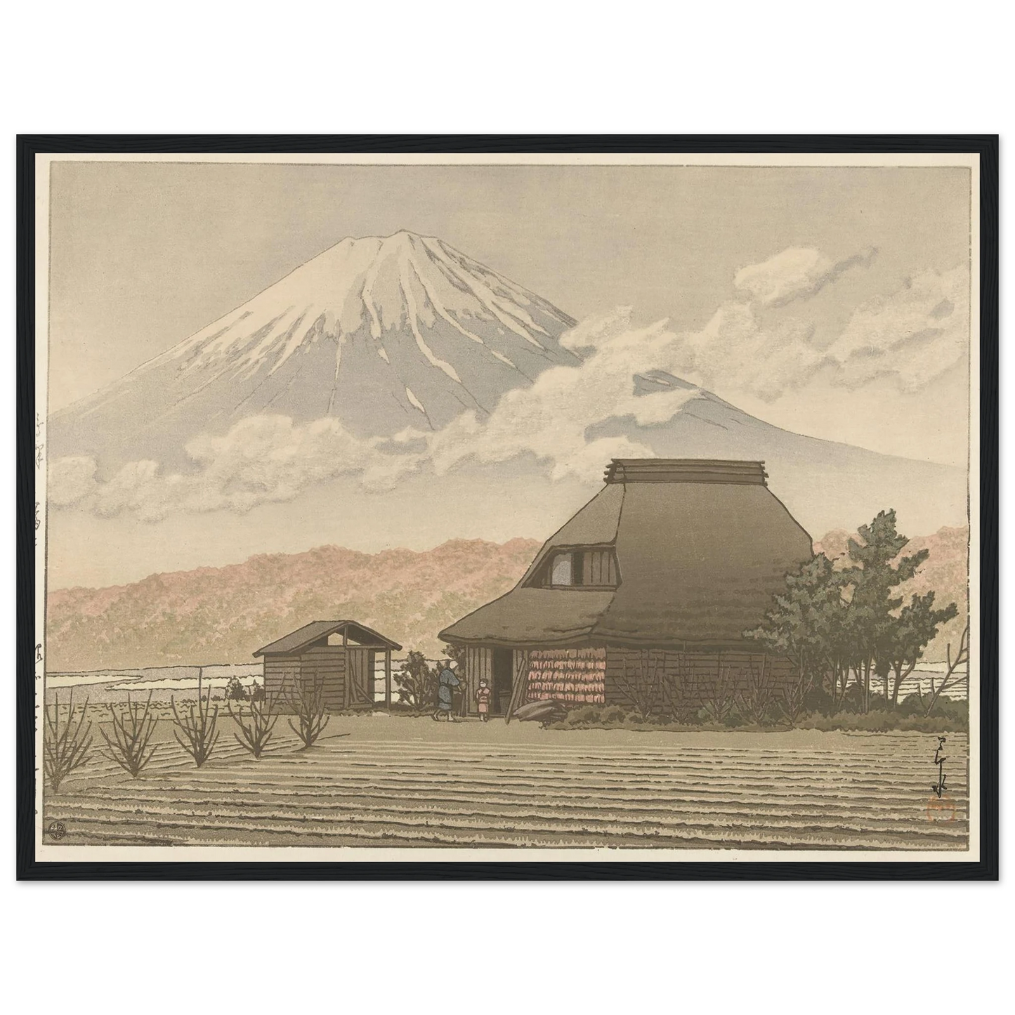 Fuji vanaf het dorp Narusawa (1936-11) Art Print | Kawase Hasui - Framed Poster - 30x40 cm / 12x16″ - Black frame