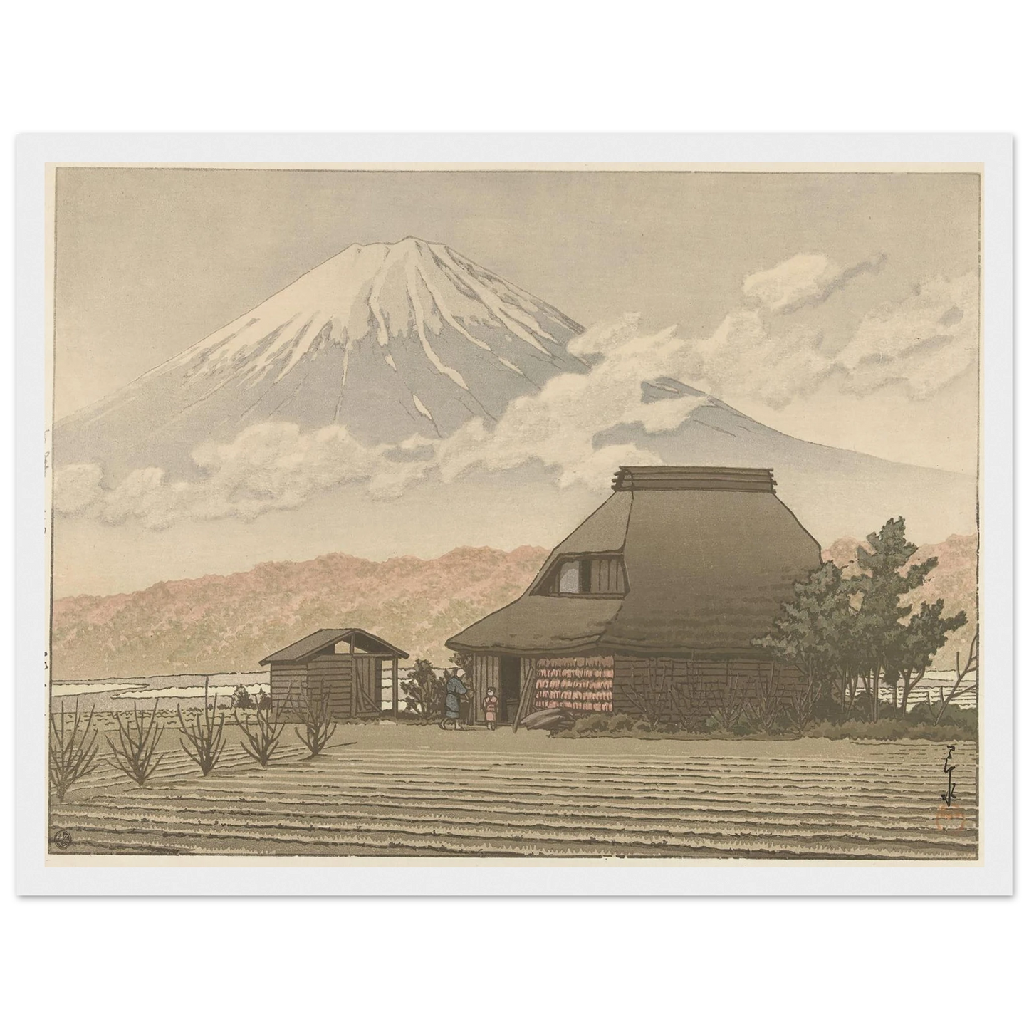 Fuji vanaf het dorp Narusawa (1936-11) Art Print | Kawase Hasui - Framed Poster - 30x40 cm / 12x16″ - Black frame