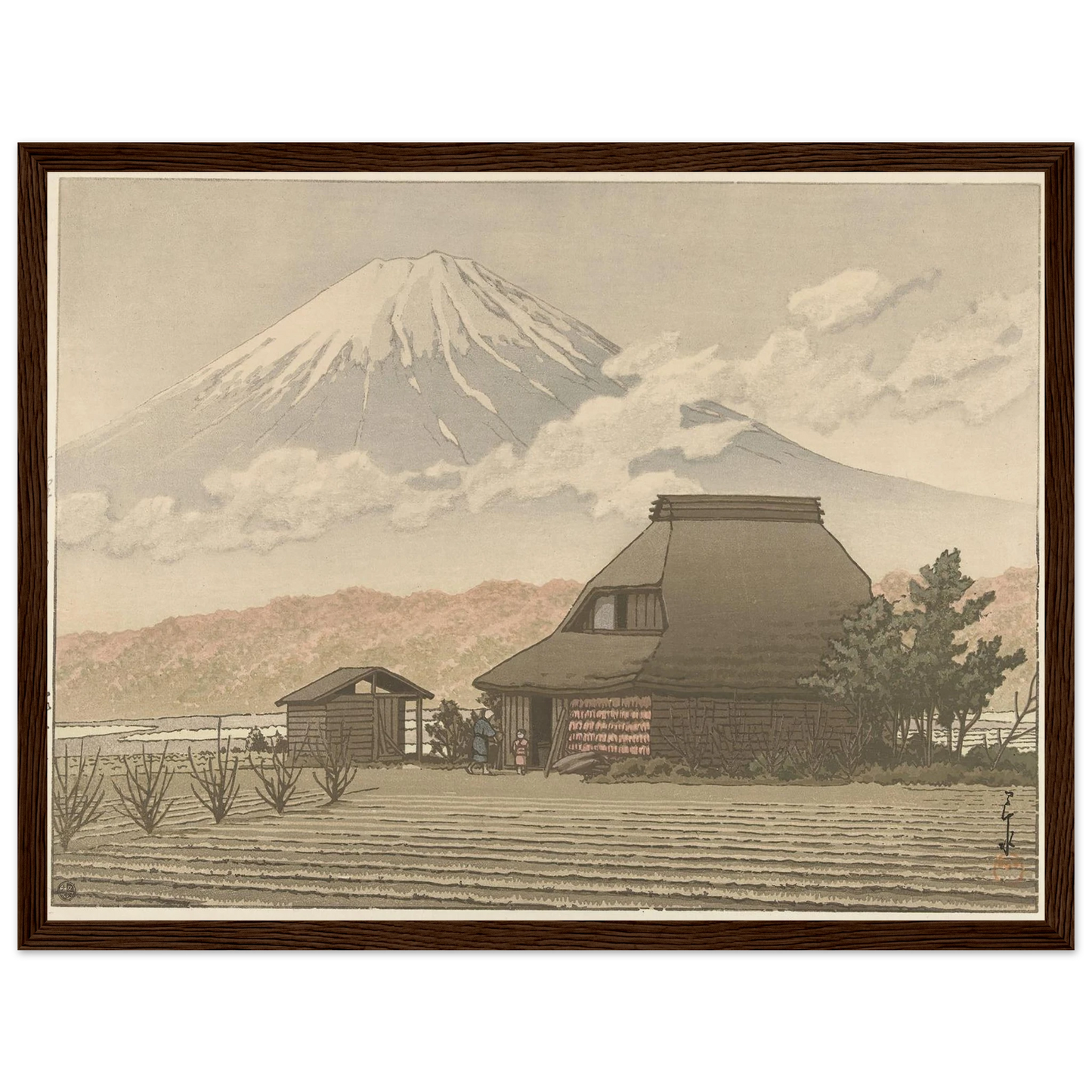 Fuji vanaf het dorp Narusawa (1936-11) Art Print | Kawase Hasui - Framed Poster - 30x40 cm / 12x16″ - Black frame