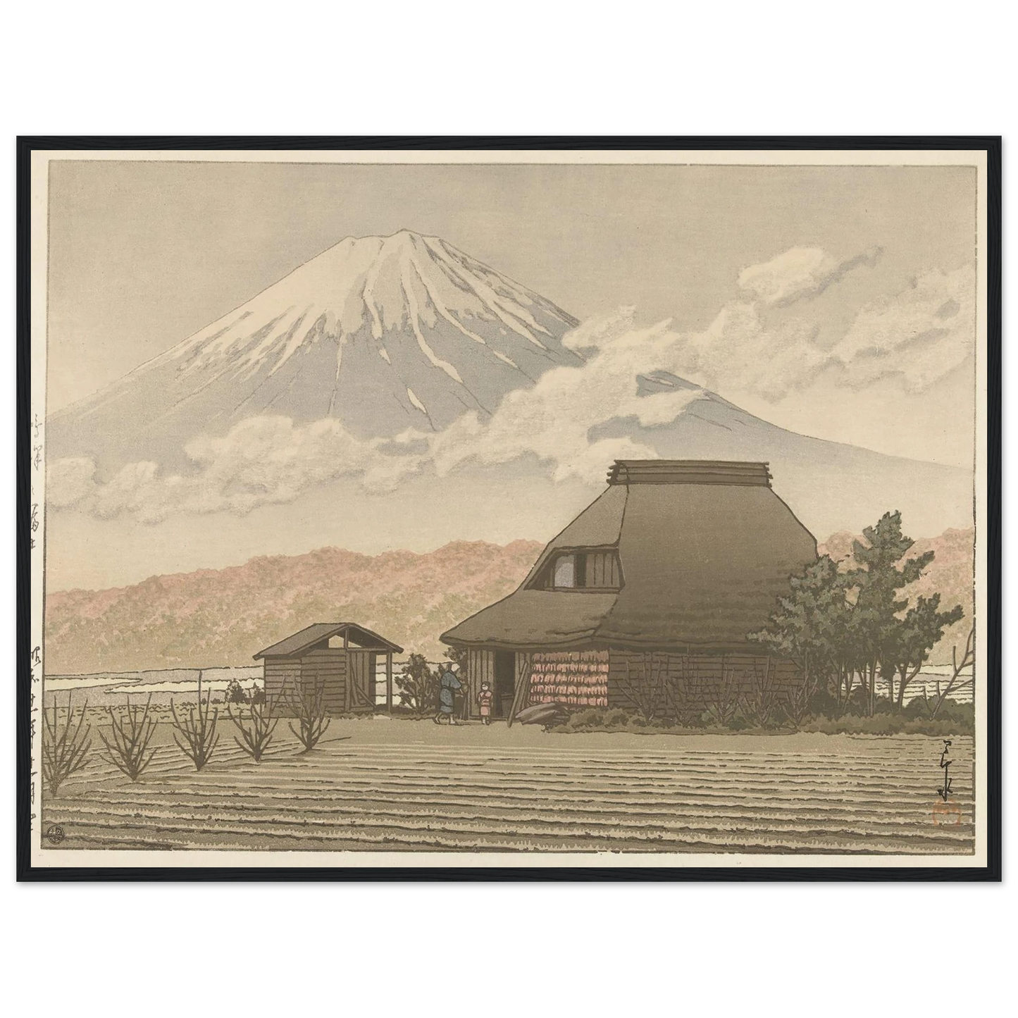 Fuji vanaf het dorp Narusawa (1936-11) Art Print | Kawase Hasui - Framed Poster - 30x40 cm / 12x16″ - Black frame