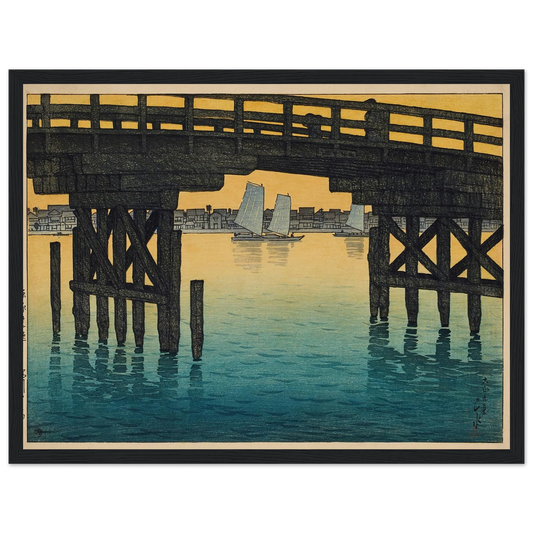 Fukagawa Kaminohashi (Kaminohashi Bridge in Fukagawa) (1920) Art Print | Kawase Hasui - Framed Poster - 30x40 cm / 12x16″ - Black frame