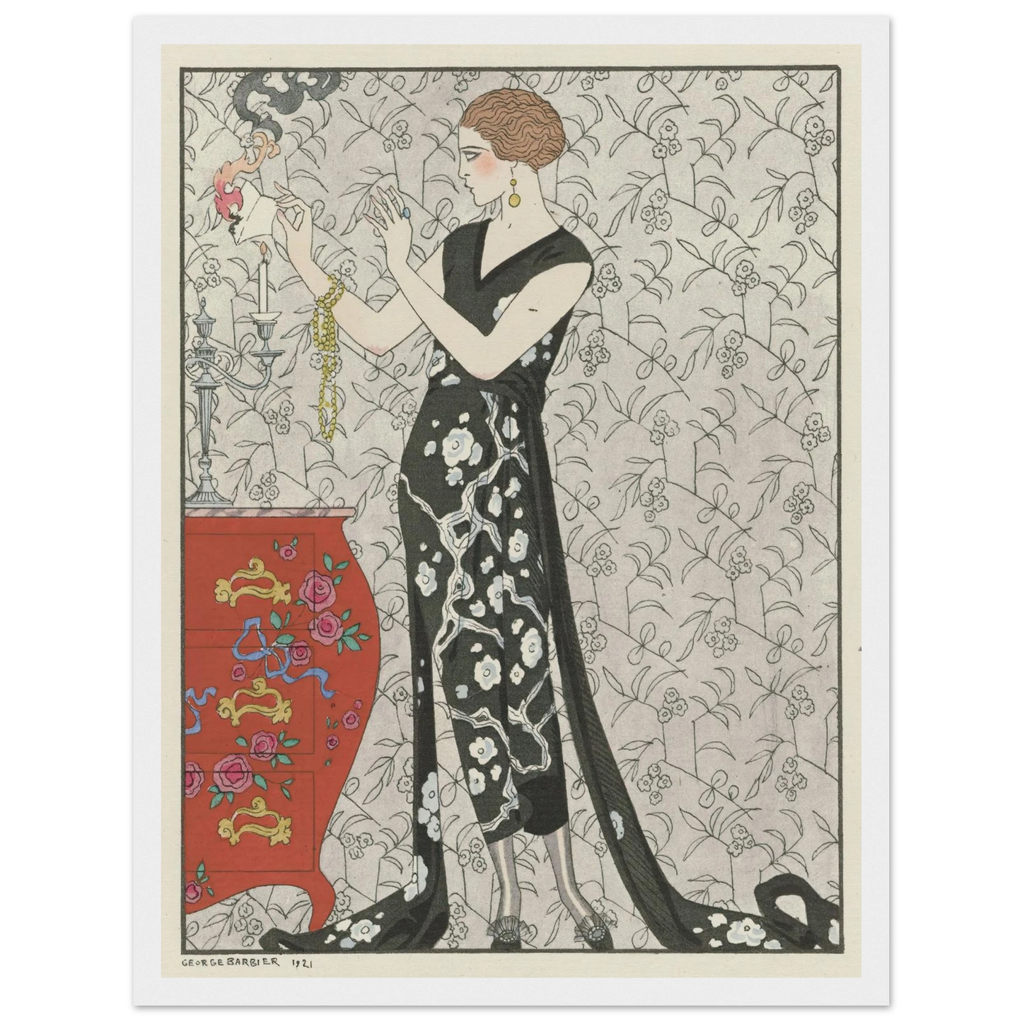 Fumée ; Robe du soir, de Beer (1921) Art Print | George Barbier - Framed Poster - 30x40 cm / 12x16″ - Black frame