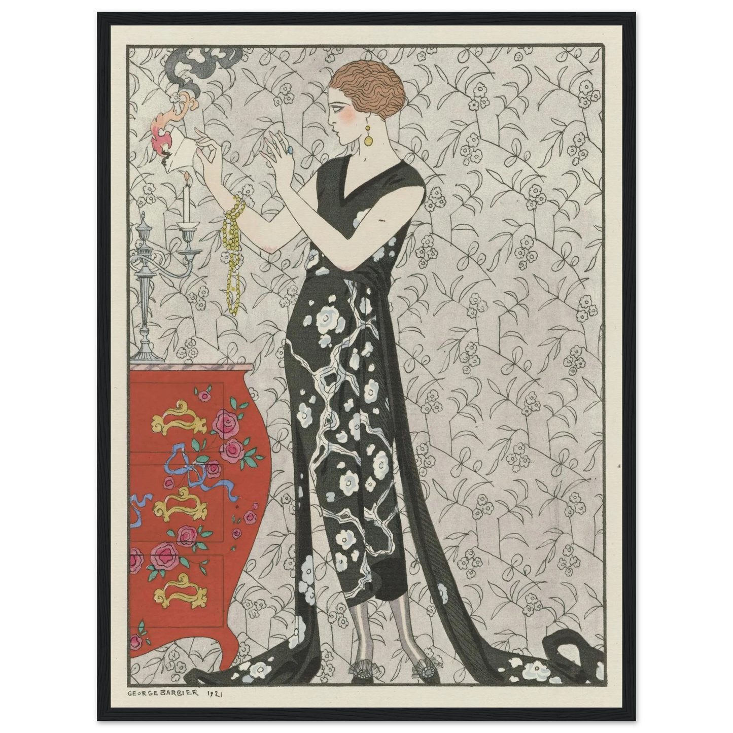 Fumée ; Robe du soir, de Beer (1921) Art Print | George Barbier - Framed Poster - 30x40 cm / 12x16″ - Black frame