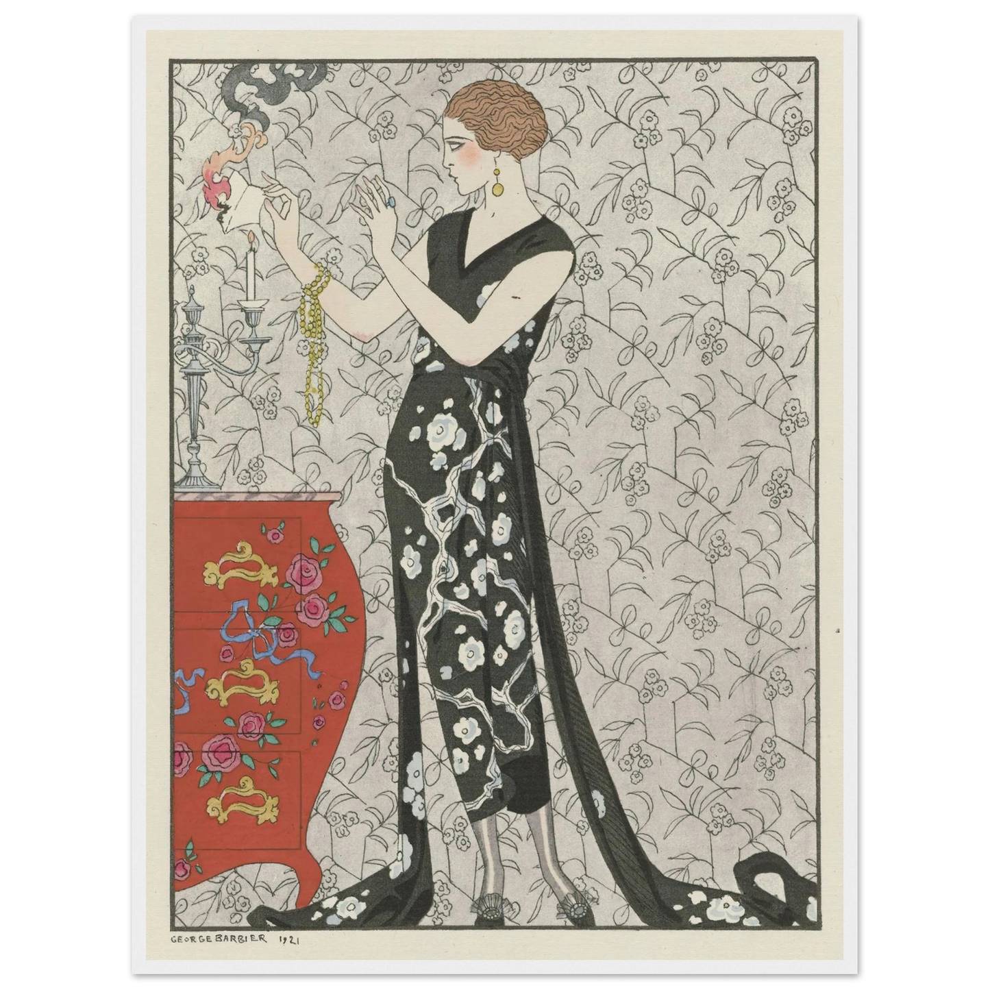 Fumée ; Robe du soir, de Beer (1921) Art Print | George Barbier - Framed Poster - 30x40 cm / 12x16″ - Black frame
