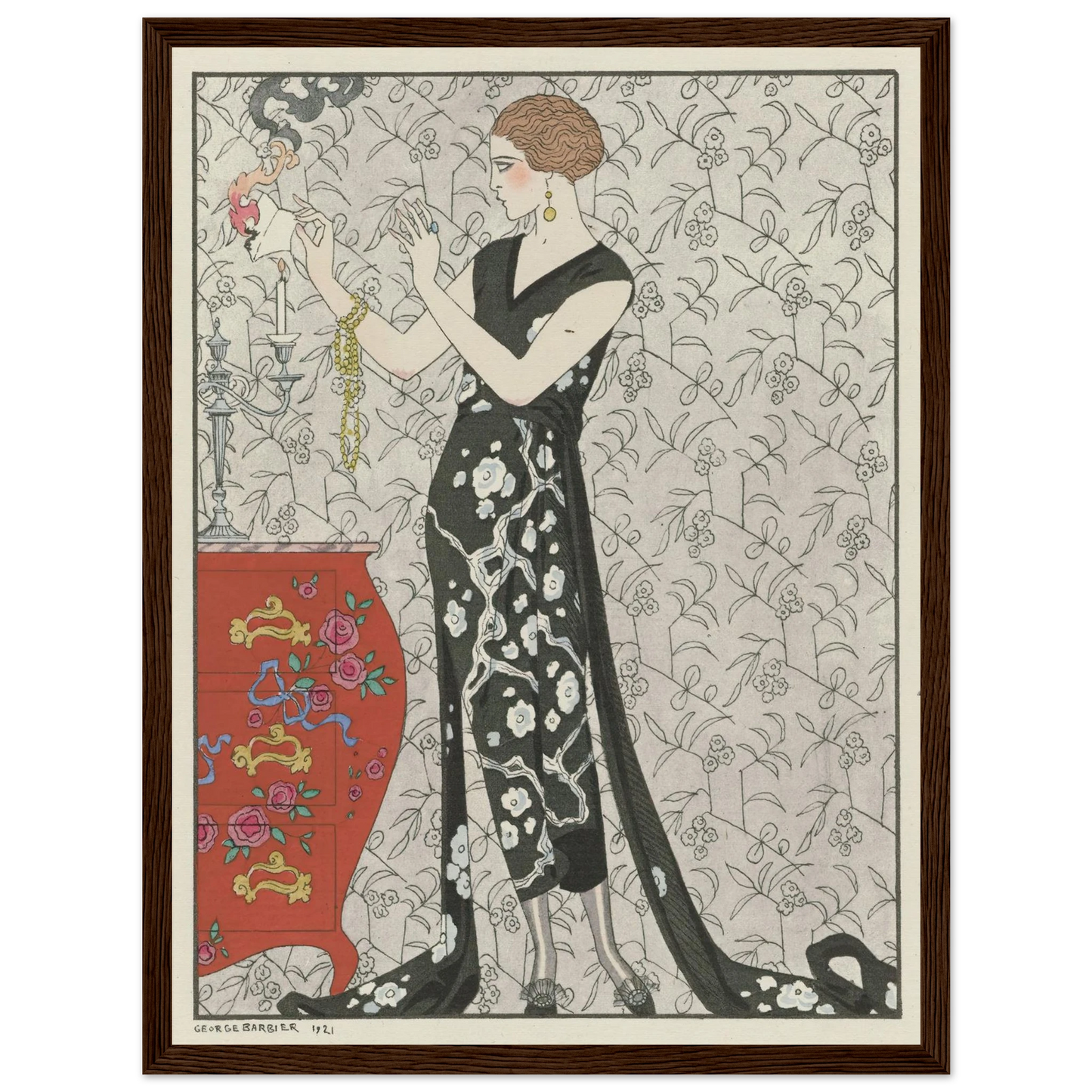 Fumée ; Robe du soir, de Beer (1921) Art Print | George Barbier - Framed Poster - 30x40 cm / 12x16″ - Black frame