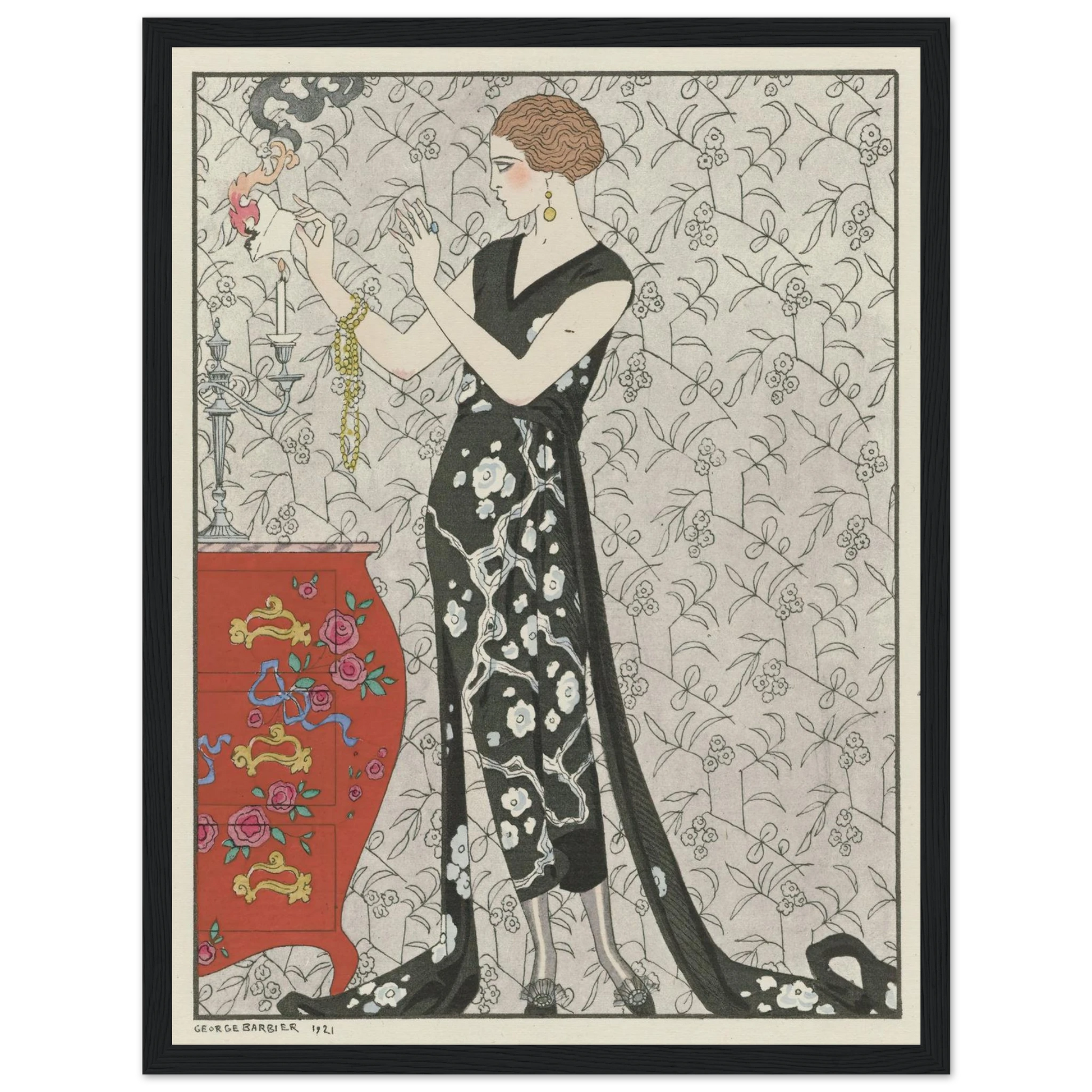 Fumée ; Robe du soir, de Beer (1921) Art Print | George Barbier - Framed Poster - 30x40 cm / 12x16″ - Black frame
