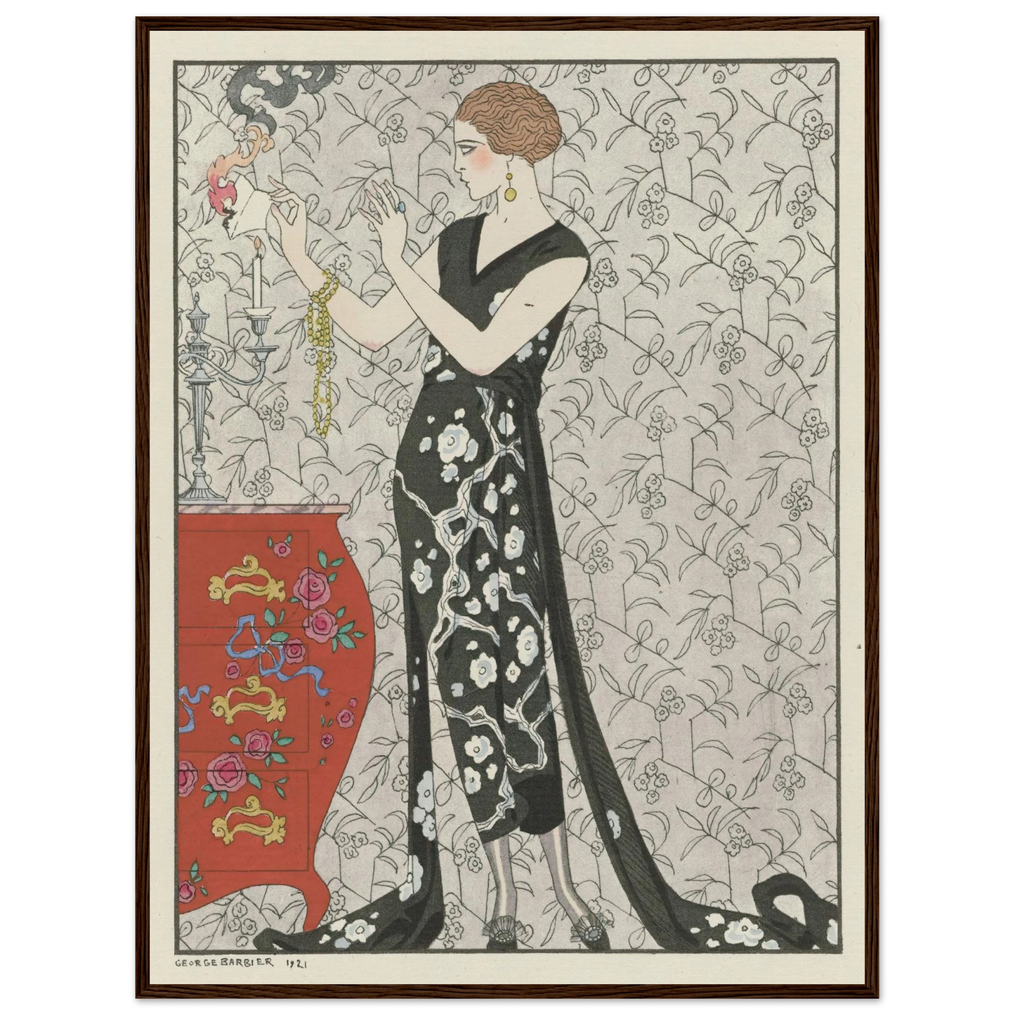 Fumée ; Robe du soir, de Beer (1921) Art Print | George Barbier - Framed Poster - 30x40 cm / 12x16″ - Black frame