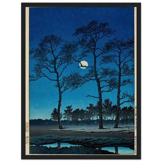 Fuyu no tsuki (Toyamagahara) (Winter moon at Toyamagahara) (1931) Art Print | Kawase Hasui - Framed Poster - 30x40 cm / 12x16″ - Black frame