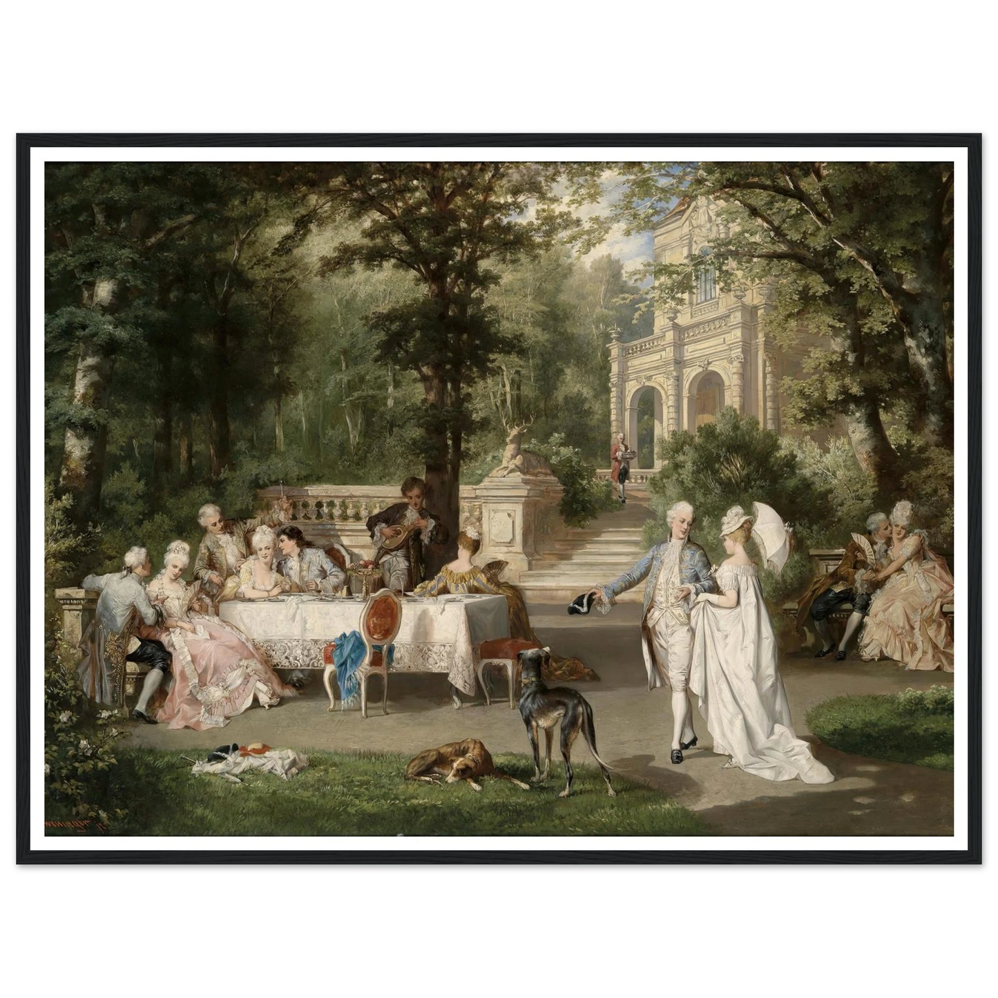 Galante Gesellschaft im Schlosspark Art Print | Carl Schweninger Jr - Framed Poster - 30x40 cm / 12x16″ - Black frame
