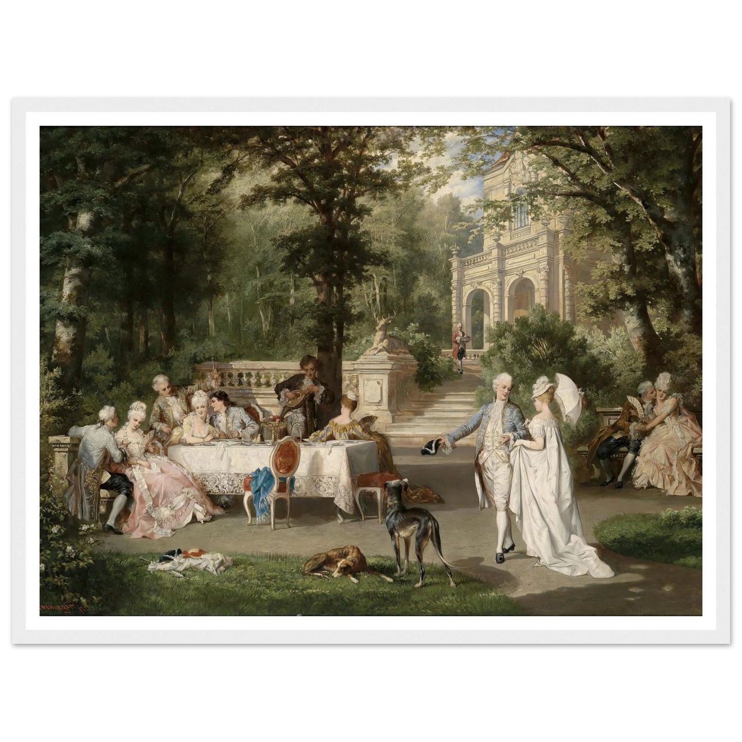Galante Gesellschaft im Schlosspark Art Print | Carl Schweninger Jr - Framed Poster - 30x40 cm / 12x16″ - Black frame