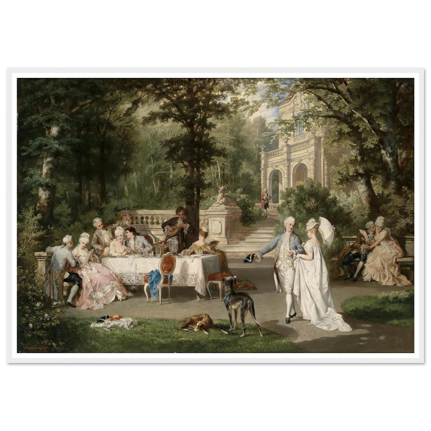 Galante Gesellschaft im Schlosspark Art Print | Carl Schweninger Jr - Framed Poster - 30x40 cm / 12x16″ - Black frame