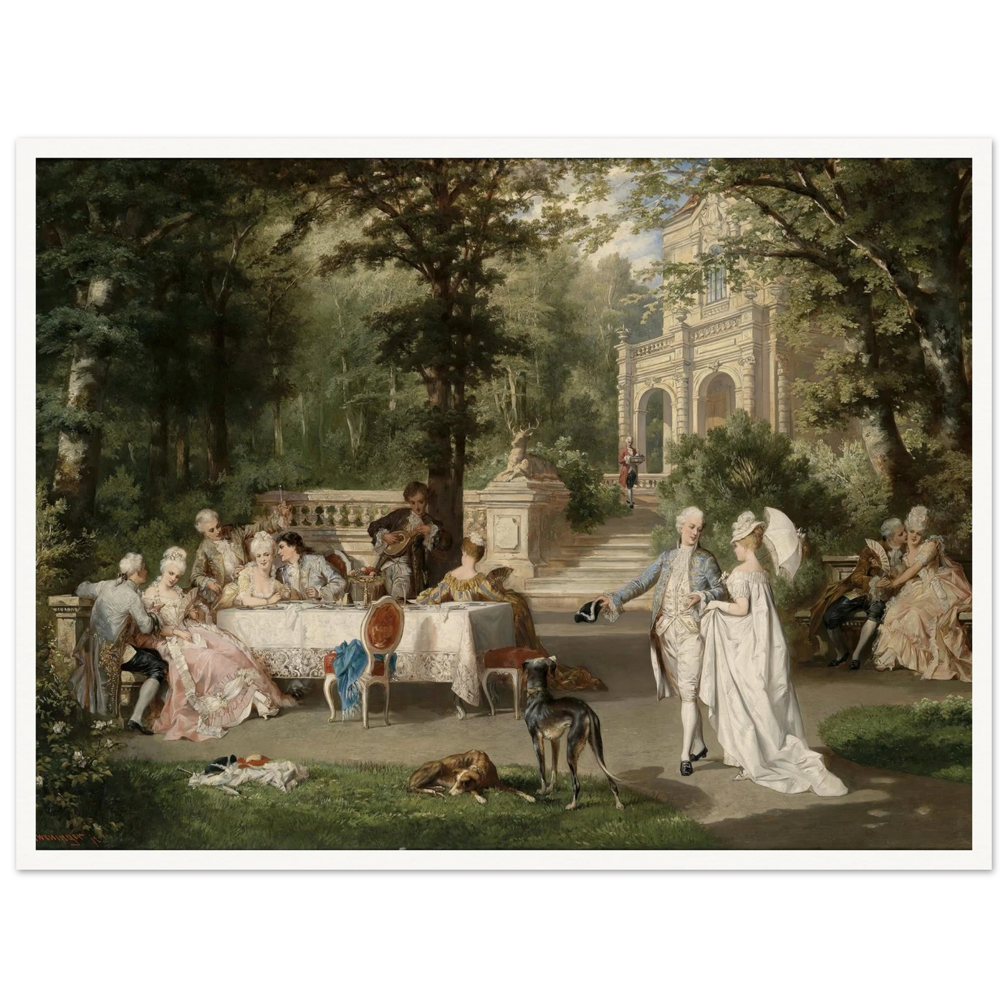 Galante Gesellschaft im Schlosspark Art Print | Carl Schweninger Jr - Framed Poster - 30x40 cm / 12x16″ - Black frame