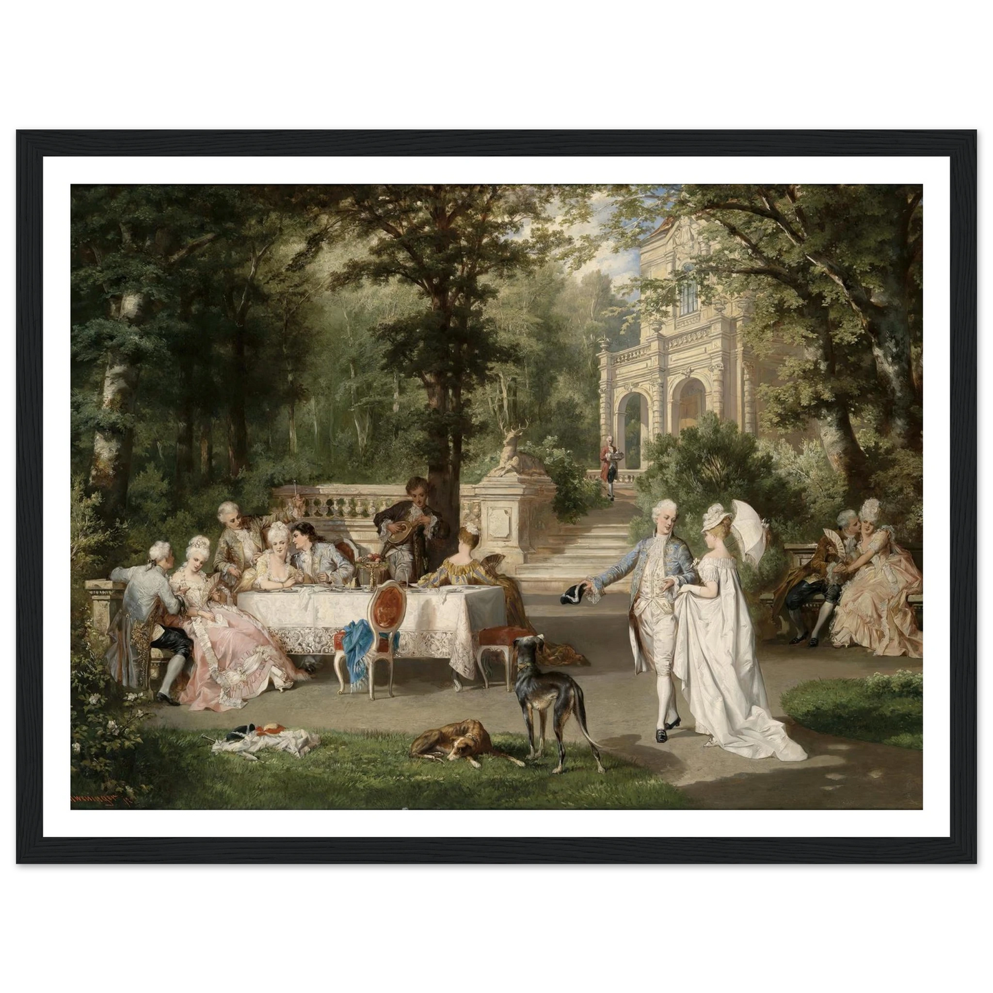Galante Gesellschaft im Schlosspark Art Print | Carl Schweninger Jr - Framed Poster - 30x40 cm / 12x16″ - Black frame