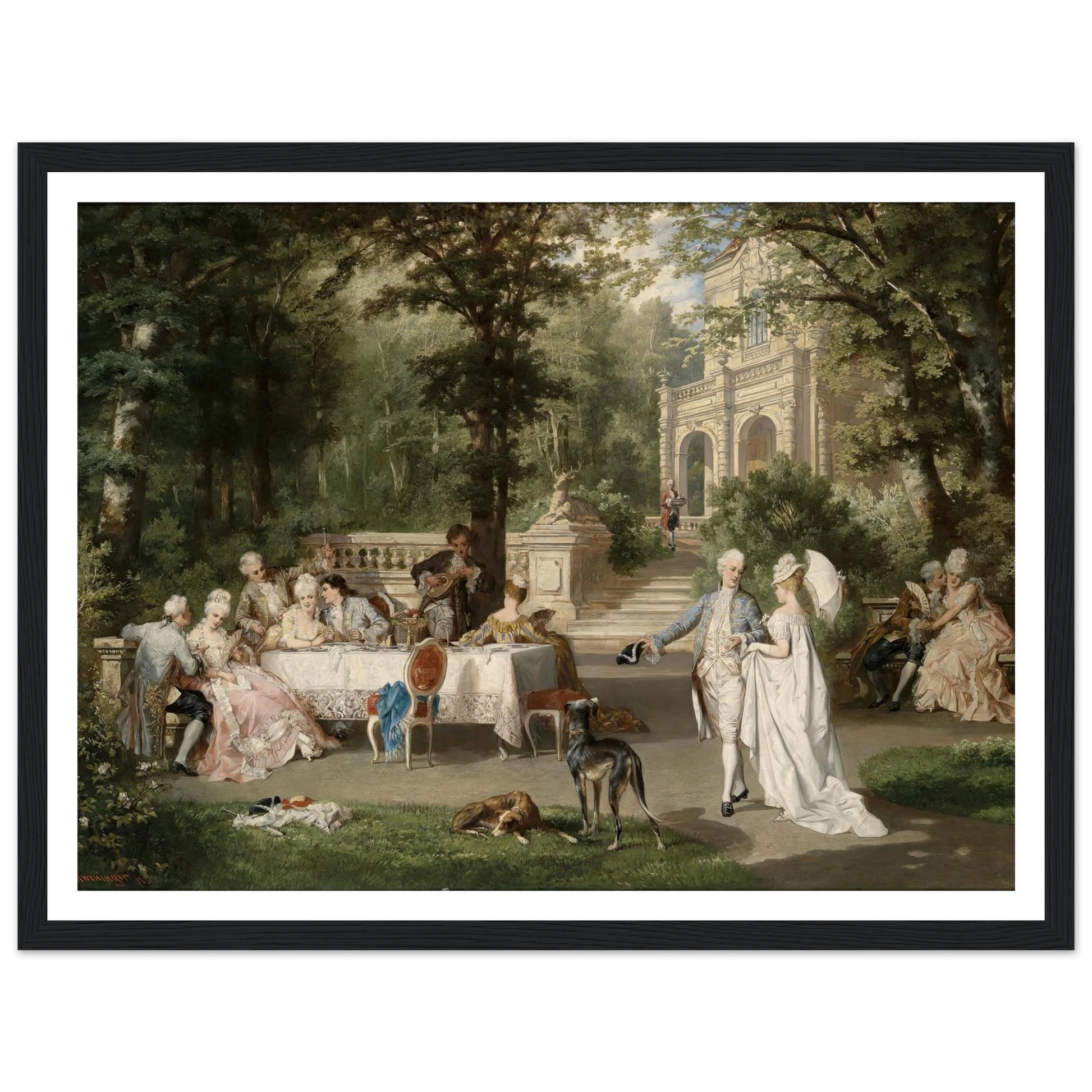 Galante Gesellschaft im Schlosspark Art Print | Carl Schweninger Jr - Framed Poster - 30x40 cm / 12x16″ - Black frame