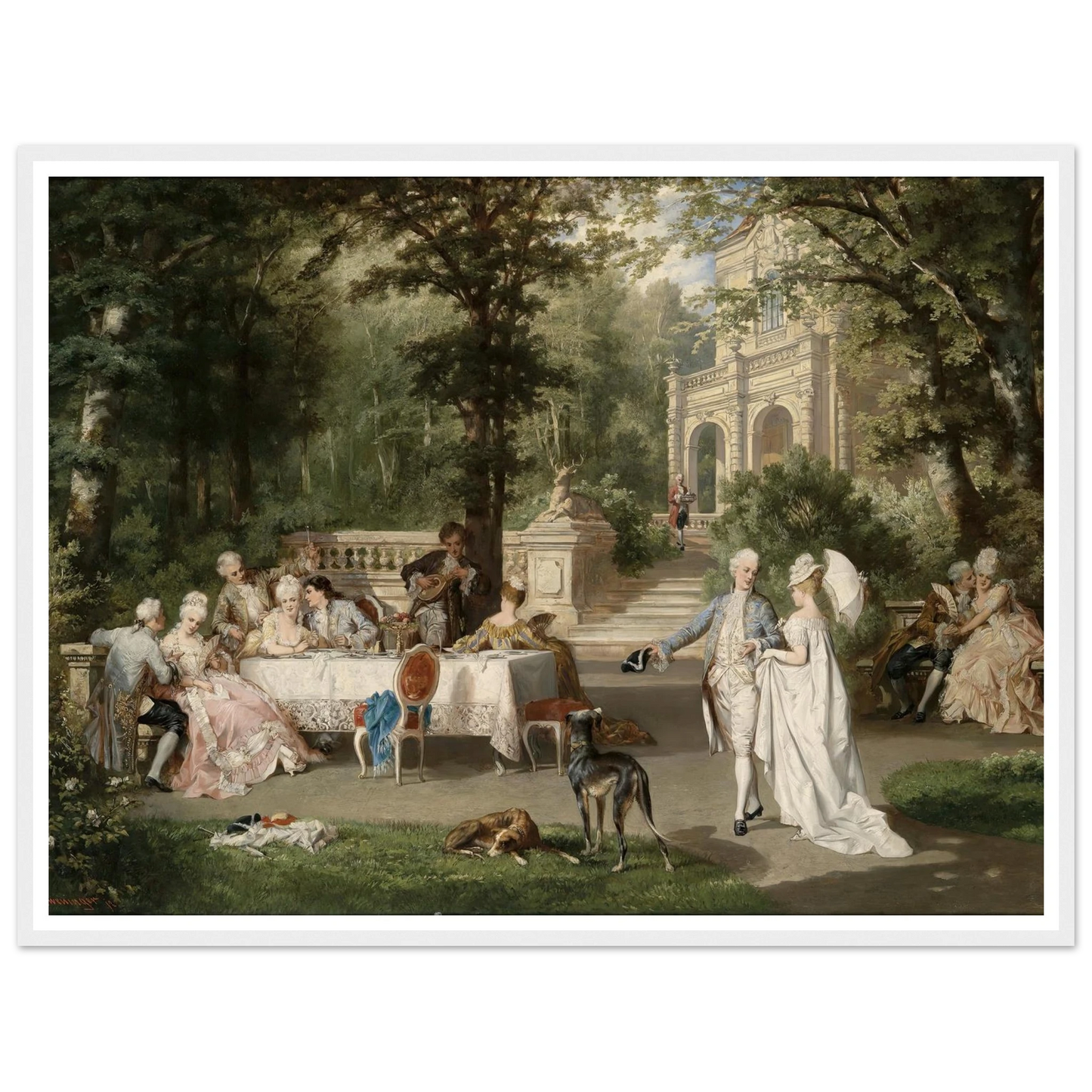 Galante Gesellschaft im Schlosspark Art Print | Carl Schweninger Jr - Framed Poster - 30x40 cm / 12x16″ - Black frame