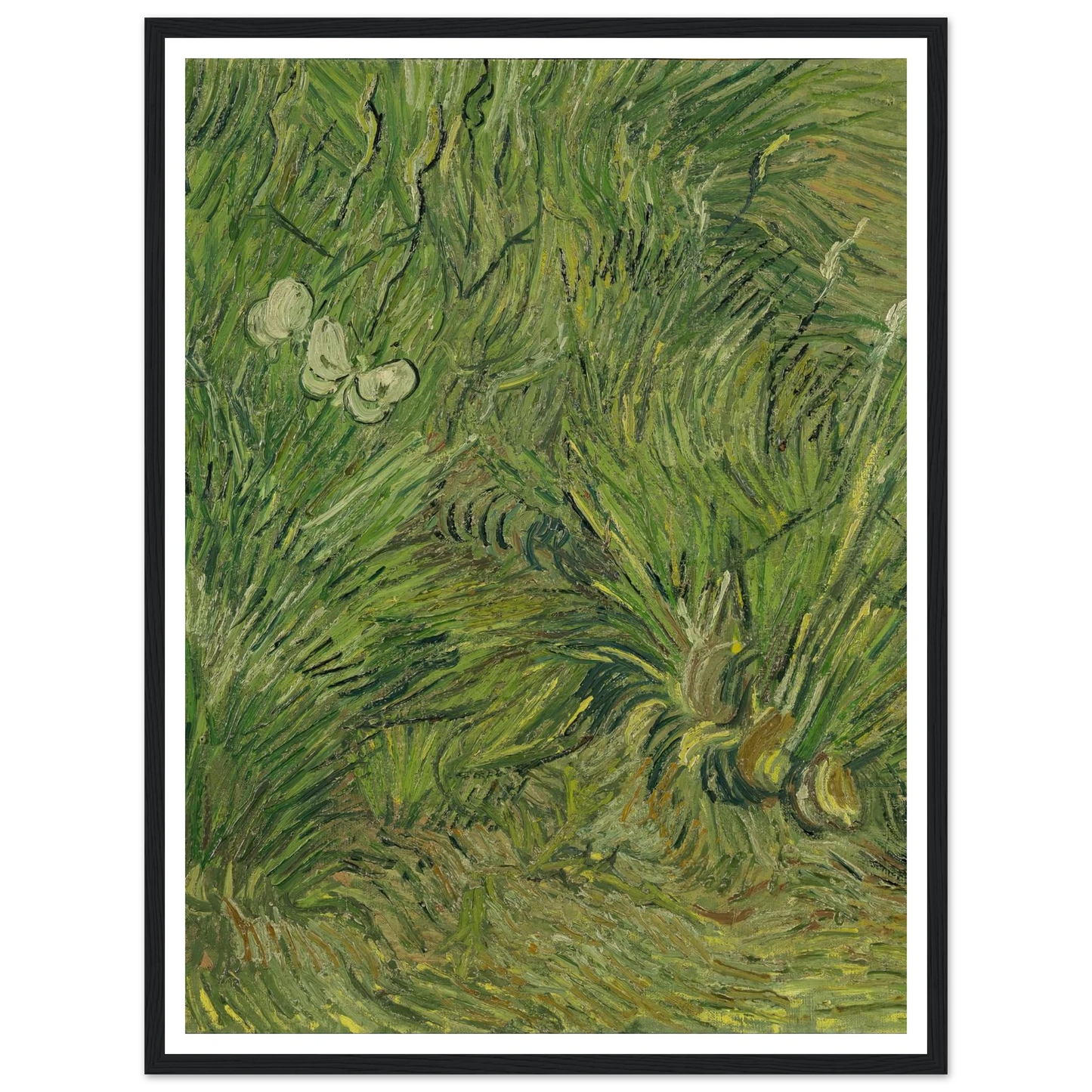Garden with butterflies (1889) Art Print | Vincent van Gogh - Framed Poster - 30x40 cm / 12x16″ - Black frame