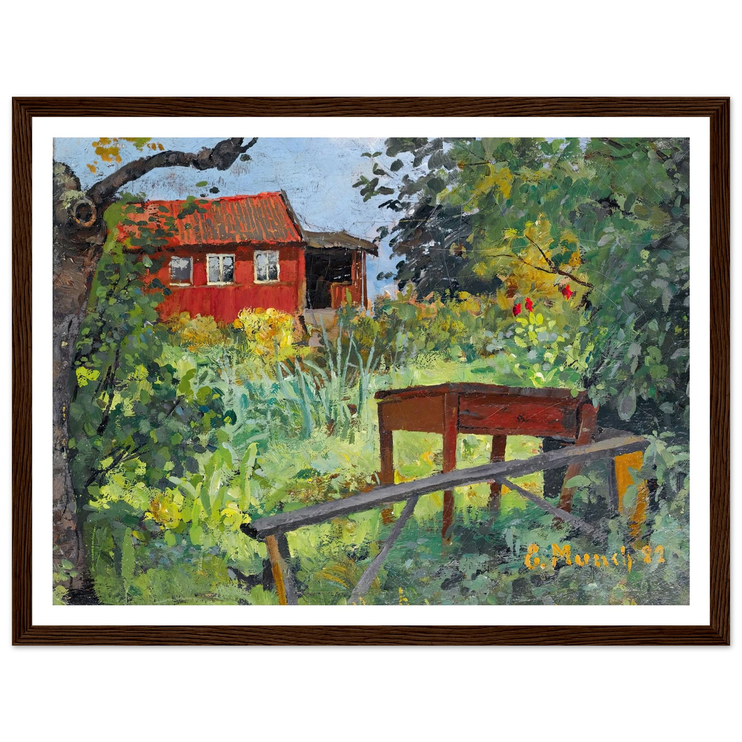 Garden With Red House (1882) Art Print | Edvard Munch - Framed Poster - 30x40 cm / 12x16″ - Black frame