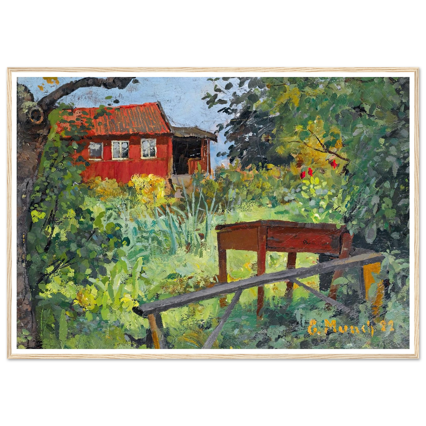 Garden With Red House (1882) Art Print | Edvard Munch - Framed Poster - 30x40 cm / 12x16″ - Black frame