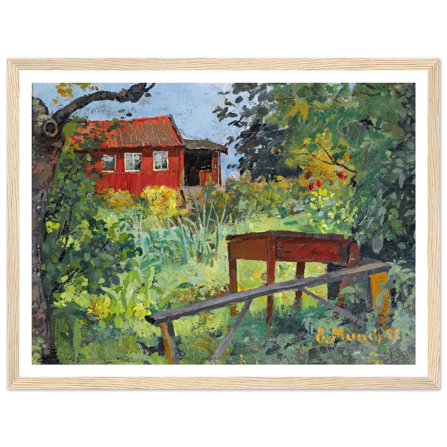 Garden With Red House (1882) Art Print | Edvard Munch - Framed Poster - 30x40 cm / 12x16″ - Black frame