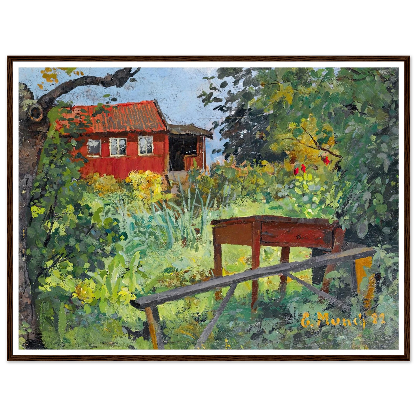 Garden With Red House (1882) Art Print | Edvard Munch - Framed Poster - 30x40 cm / 12x16″ - Black frame