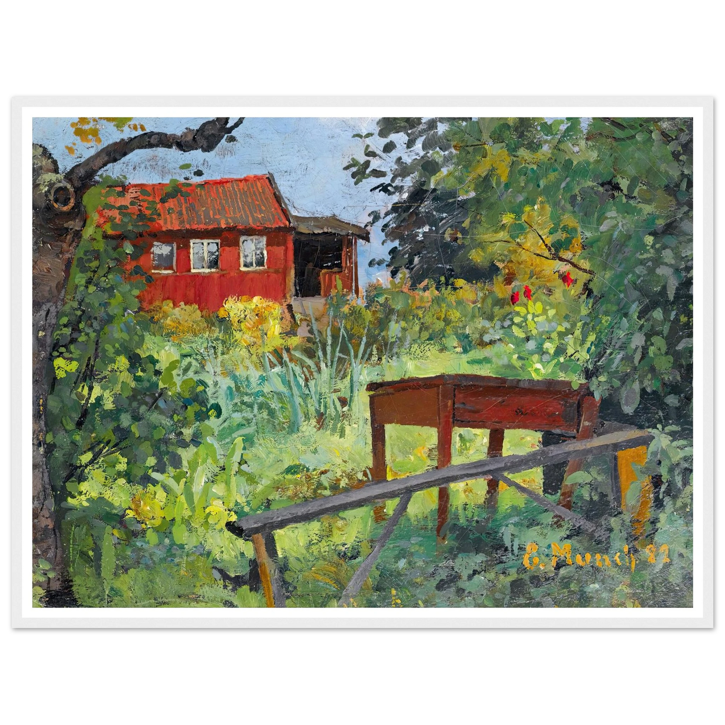 Garden With Red House (1882) Art Print | Edvard Munch - Framed Poster - 30x40 cm / 12x16″ - Black frame