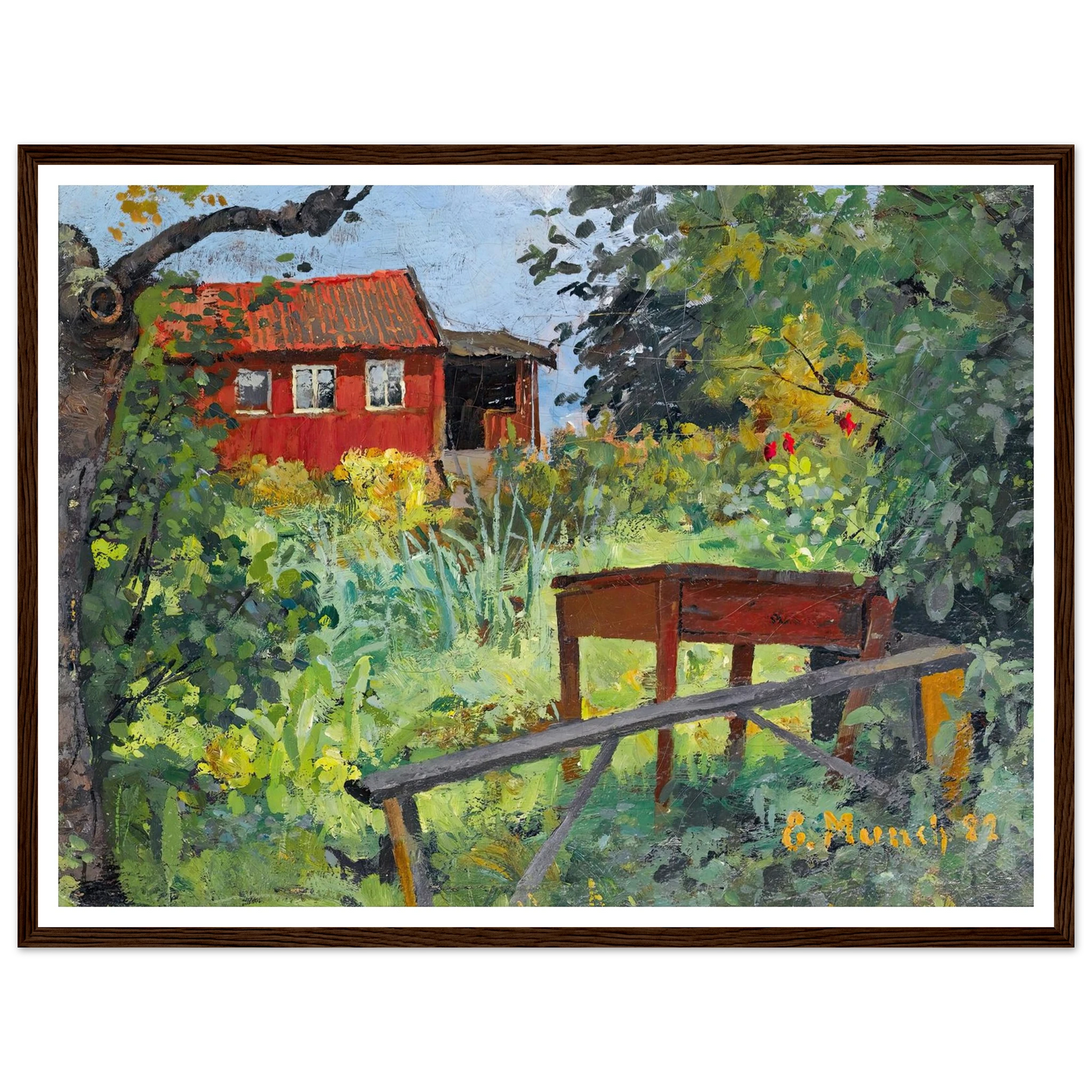 Garden With Red House (1882) Art Print | Edvard Munch - Framed Poster - 30x40 cm / 12x16″ - Black frame