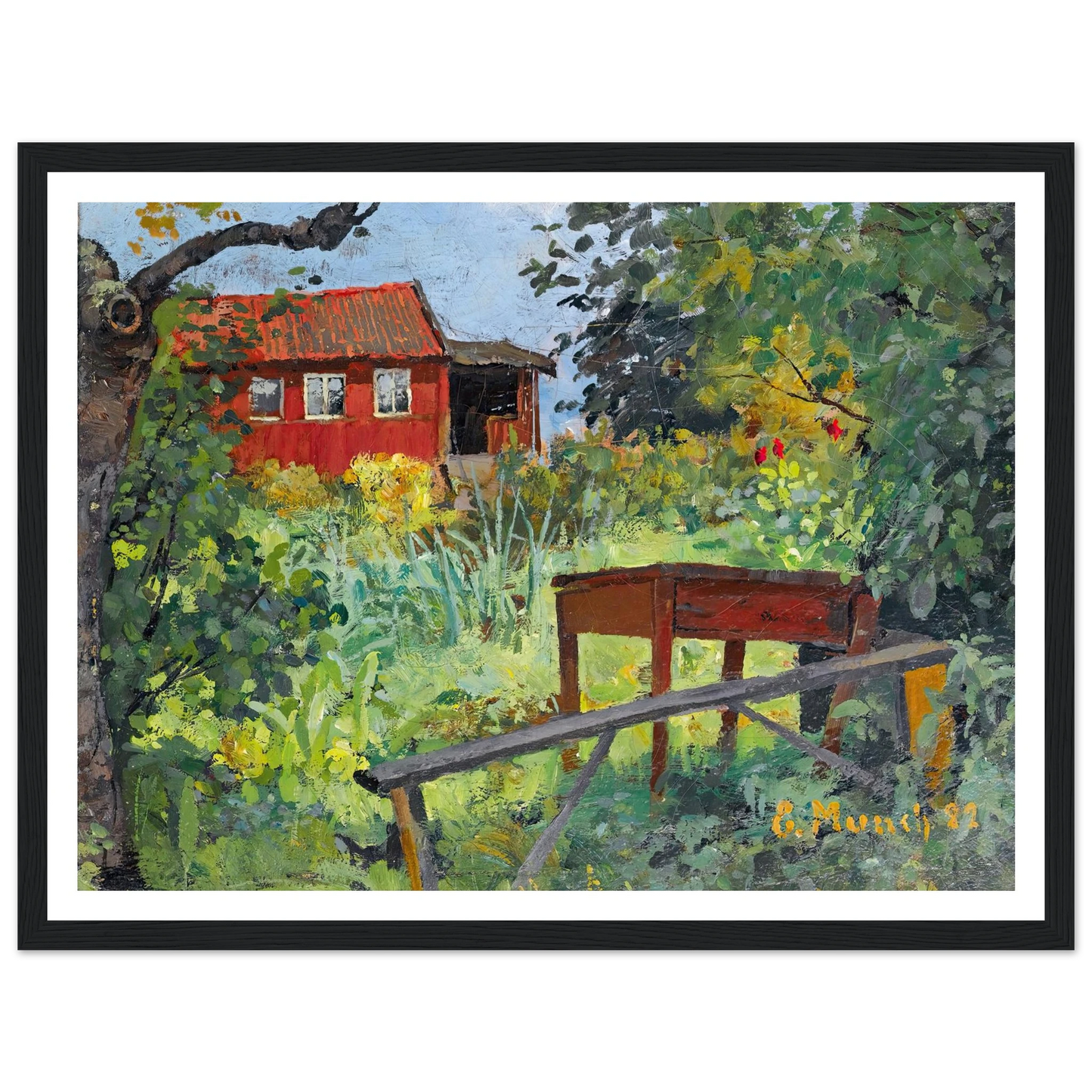 Garden With Red House (1882) Art Print | Edvard Munch - Framed Poster - 30x40 cm / 12x16″ - Black frame