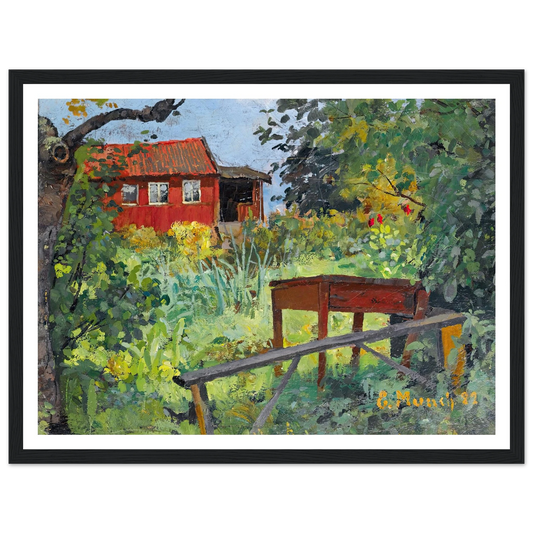Garden With Red House (1882) Art Print | Edvard Munch - Framed Poster - 30x40 cm / 12x16″ - Black frame