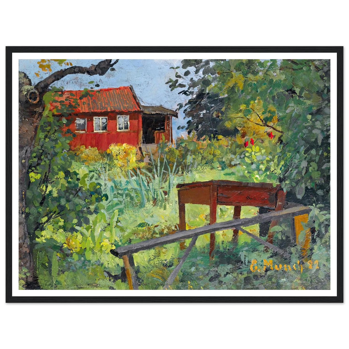 Garden With Red House (1882) Art Print | Edvard Munch - Framed Poster - 30x40 cm / 12x16″ - Black frame