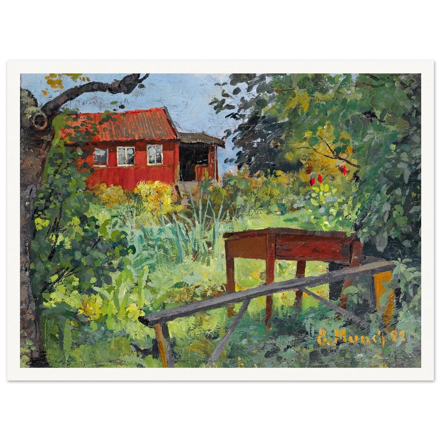 Garden With Red House (1882) Art Print | Edvard Munch - Framed Poster - 30x40 cm / 12x16″ - Black frame