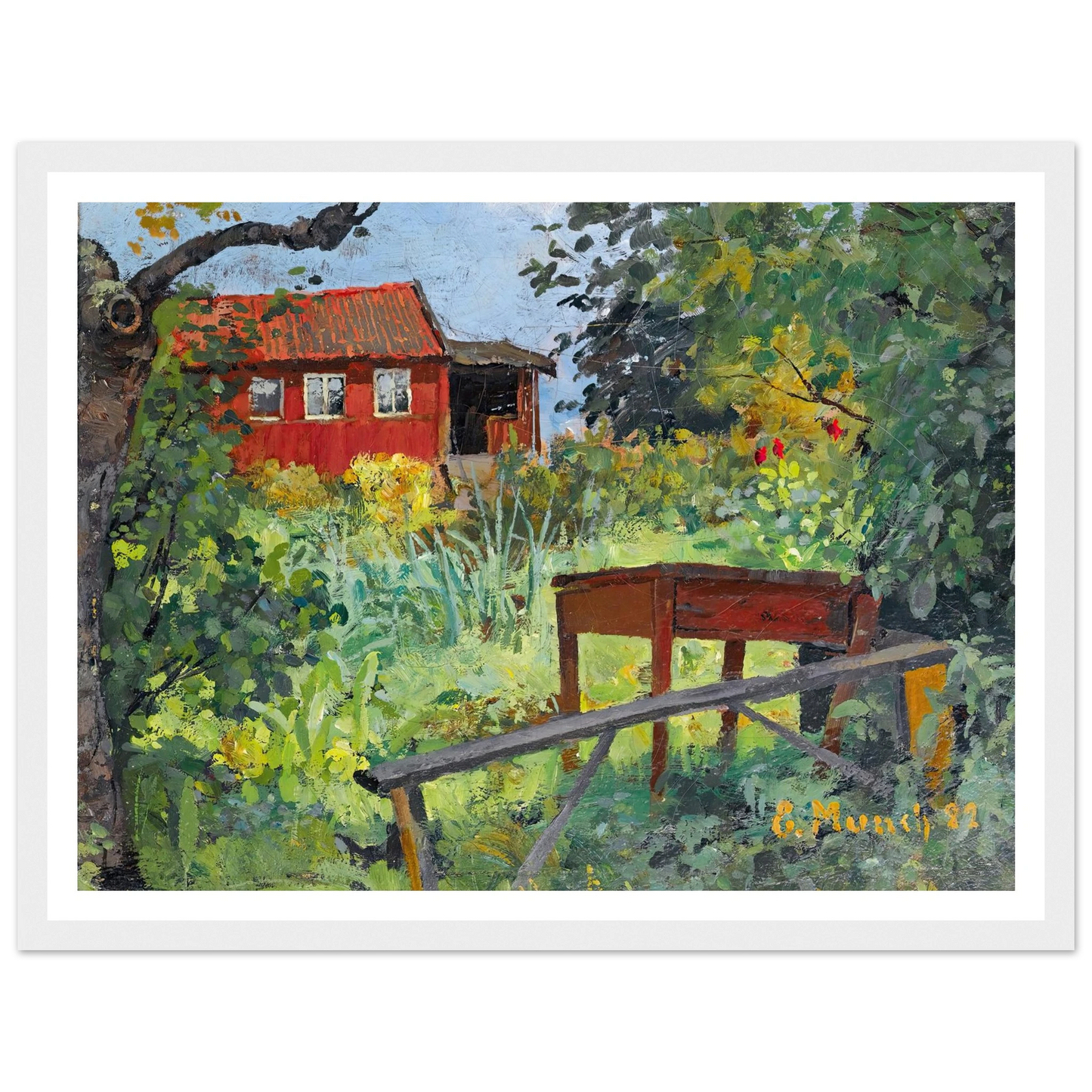 Garden With Red House (1882) Art Print | Edvard Munch - Framed Poster - 30x40 cm / 12x16″ - Black frame