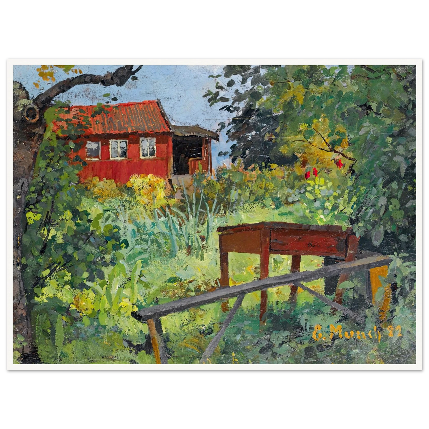 Garden With Red House (1882) Art Print | Edvard Munch - Framed Poster - 30x40 cm / 12x16″ - Black frame