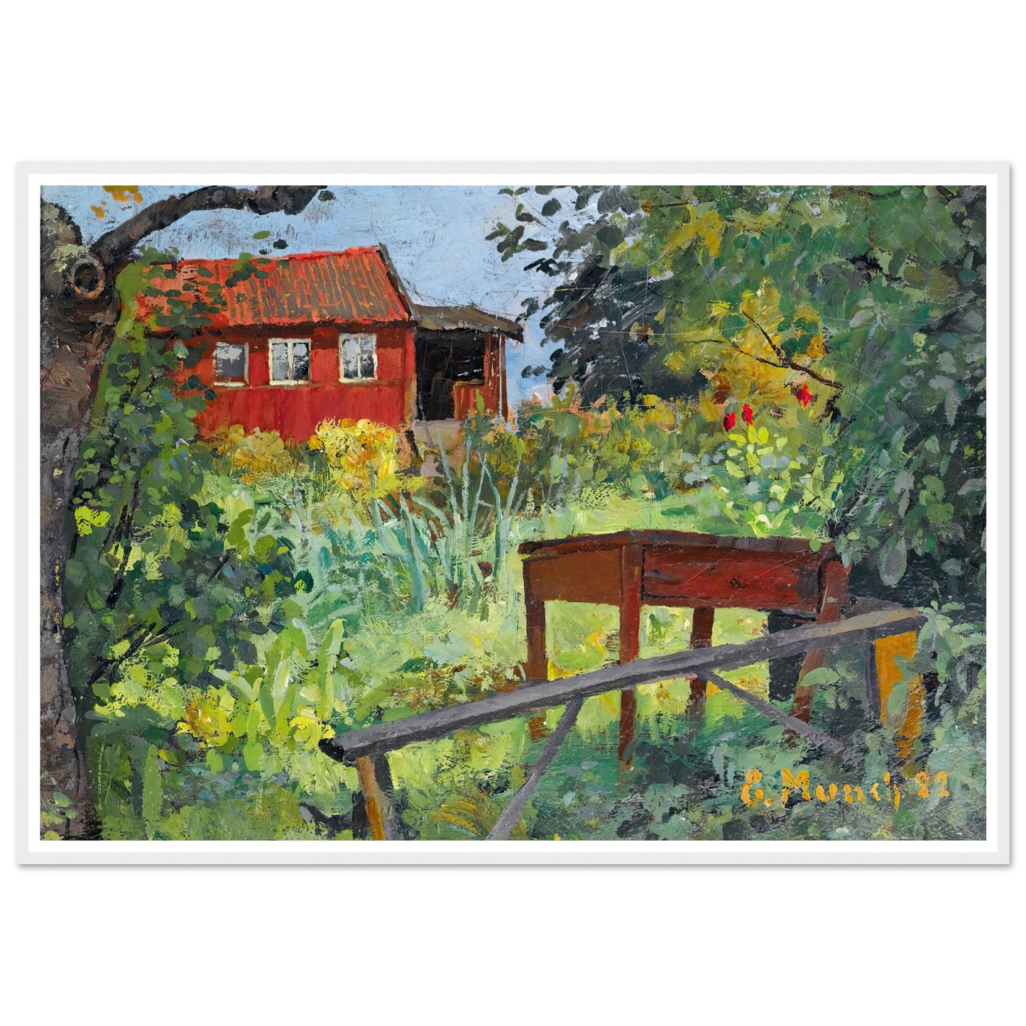Garden With Red House (1882) Art Print | Edvard Munch - Framed Poster - 30x40 cm / 12x16″ - Black frame
