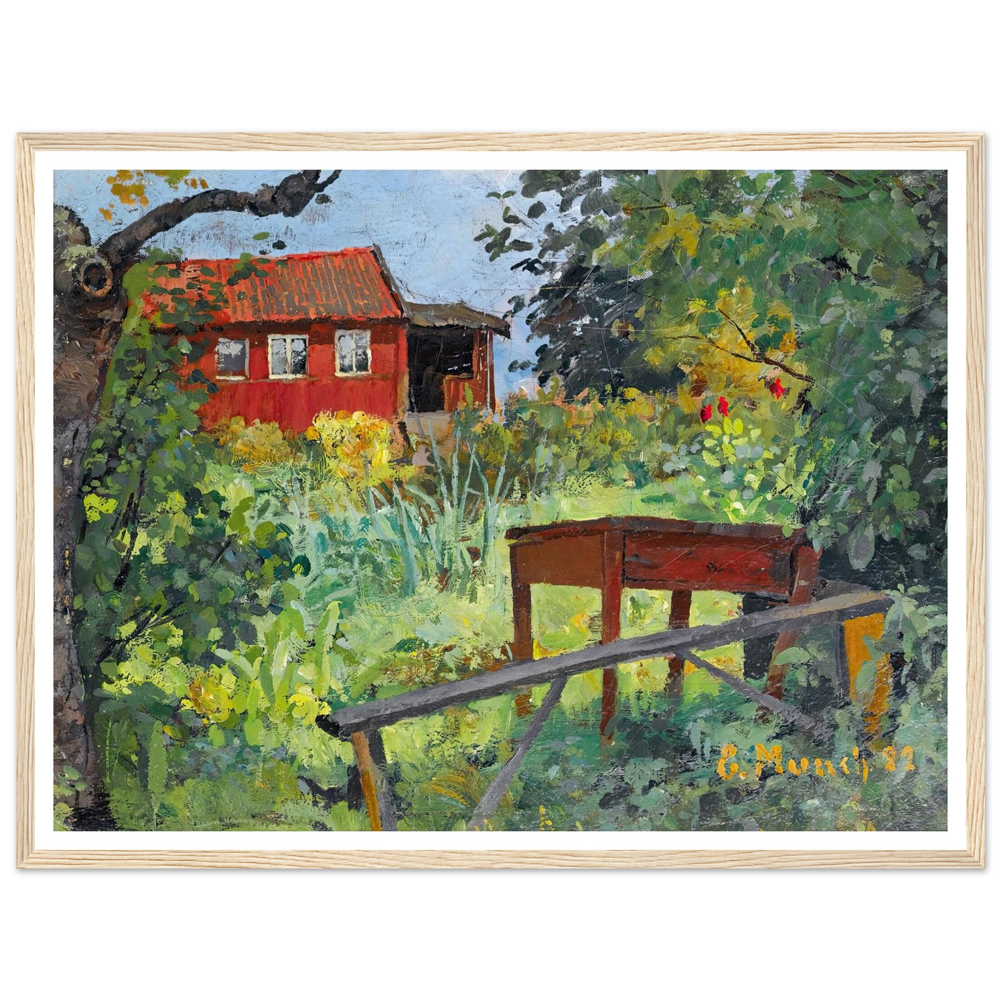 Garden With Red House (1882) Art Print | Edvard Munch - Framed Poster - 30x40 cm / 12x16″ - Black frame