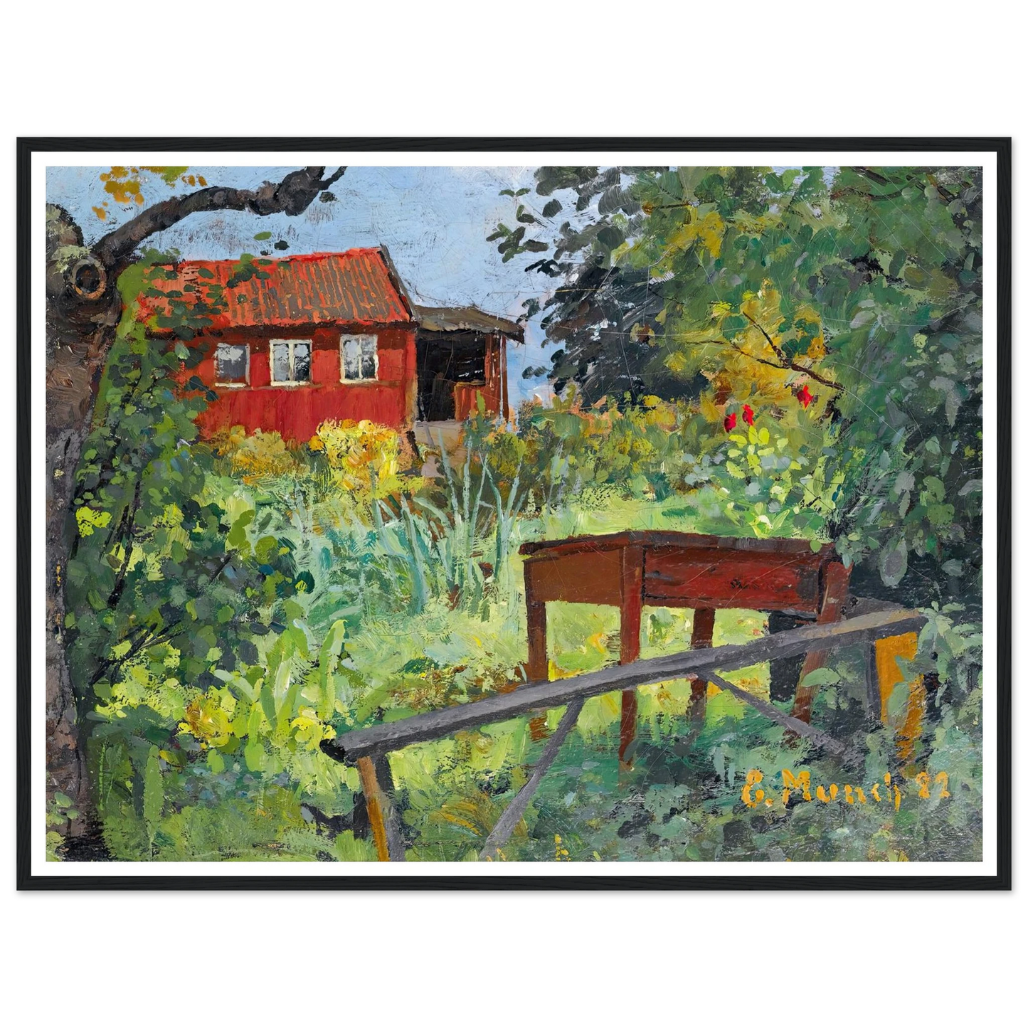 Garden With Red House (1882) Art Print | Edvard Munch - Framed Poster - 30x40 cm / 12x16″ - Black frame