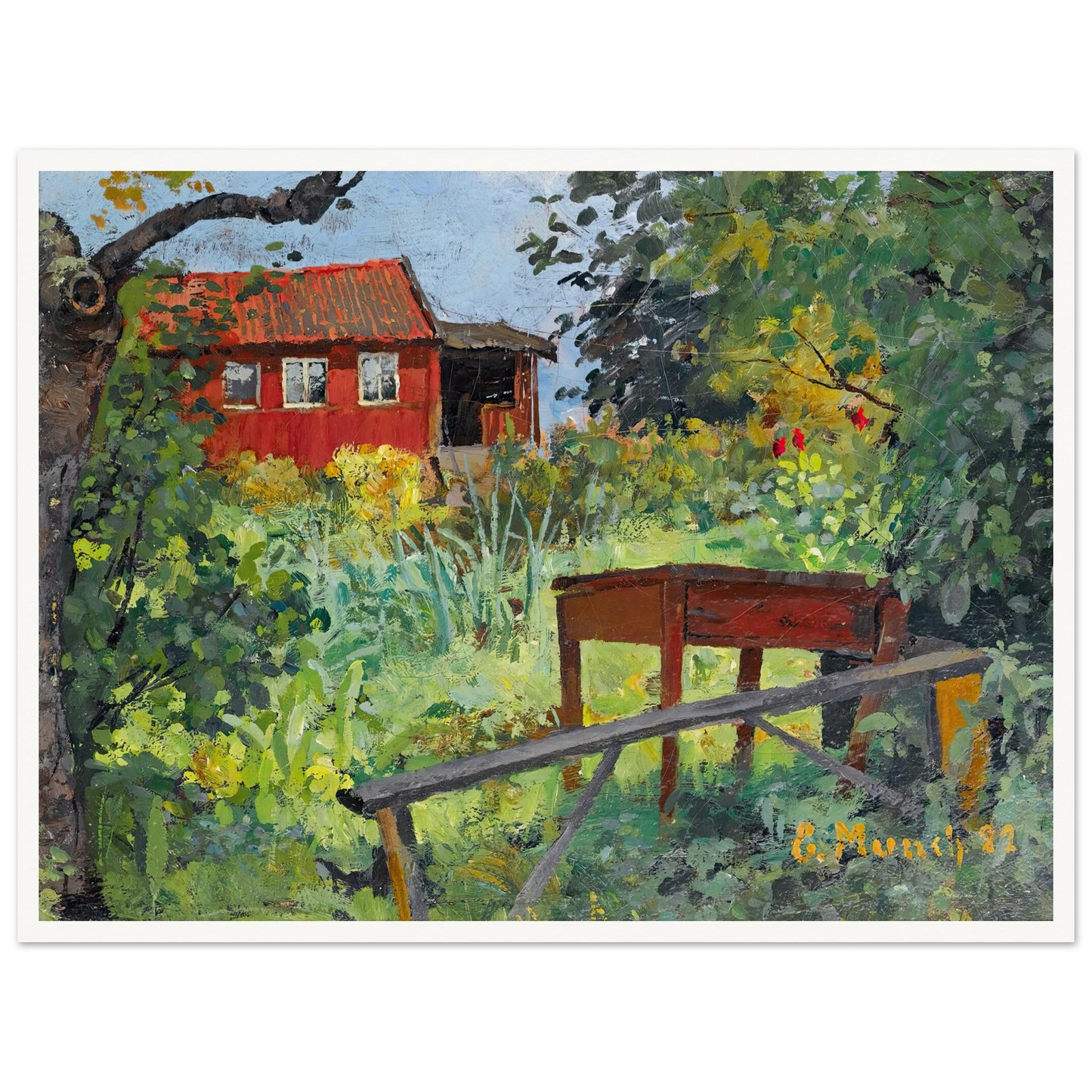 Garden With Red House (1882) Art Print | Edvard Munch - Framed Poster - 30x40 cm / 12x16″ - Black frame