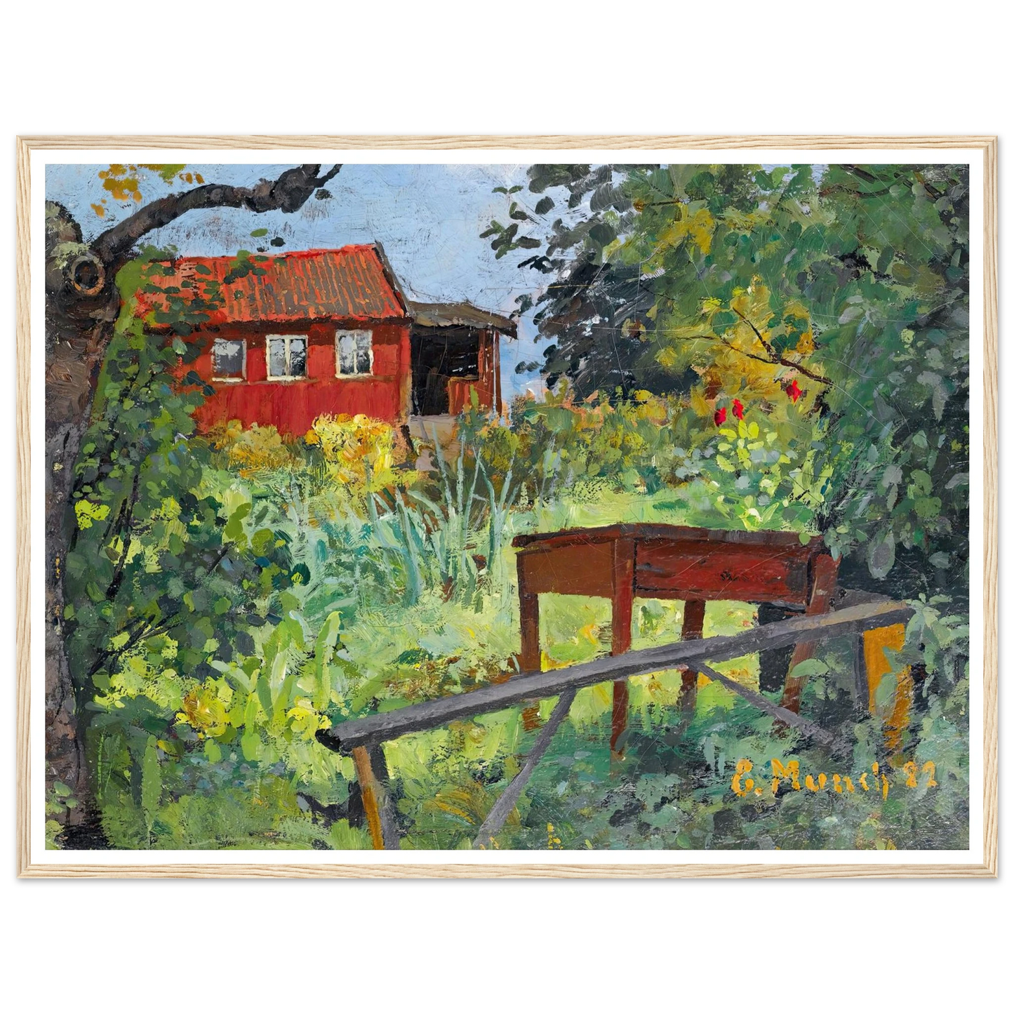 Garden With Red House (1882) Art Print | Edvard Munch - Framed Poster - 30x40 cm / 12x16″ - Black frame