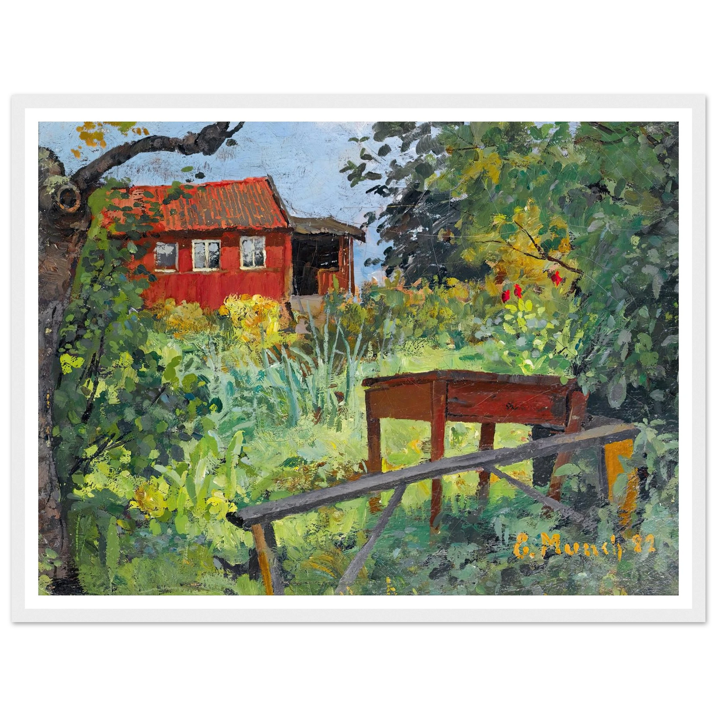 Garden With Red House (1882) Art Print | Edvard Munch - Framed Poster - 30x40 cm / 12x16″ - Black frame