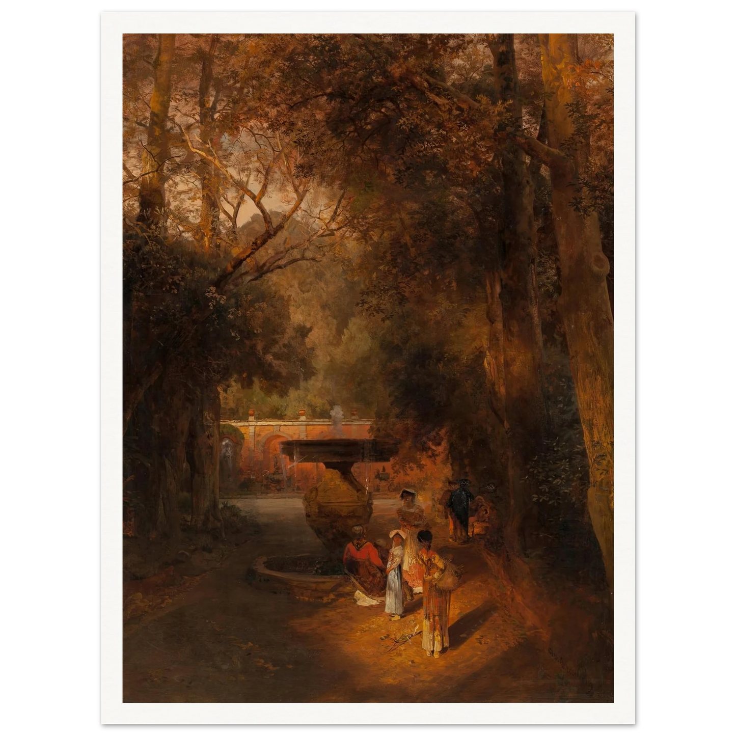 Gardens and fountain of the Villa Torlonia, Frascati, Rome (1881) Art Print | Oswald Achenbach - Framed Poster - 30x40 cm / 12x16″ - Black frame