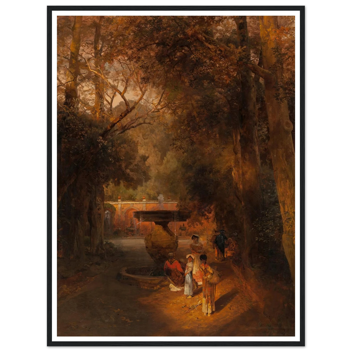 Gardens and fountain of the Villa Torlonia, Frascati, Rome (1881) Art Print | Oswald Achenbach - Framed Poster - 30x40 cm / 12x16″ - Black frame