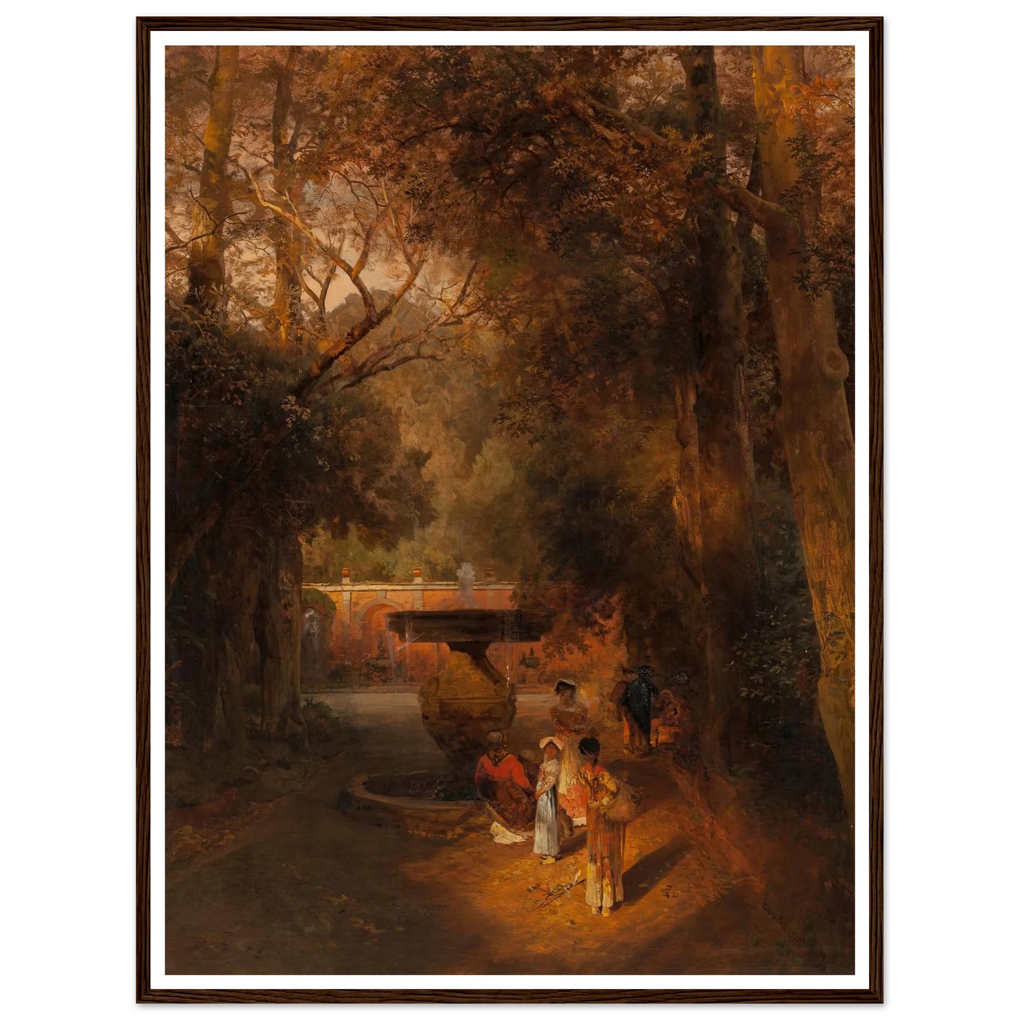 Gardens and fountain of the Villa Torlonia, Frascati, Rome (1881) Art Print | Oswald Achenbach - Framed Poster - 30x40 cm / 12x16″ - Black frame