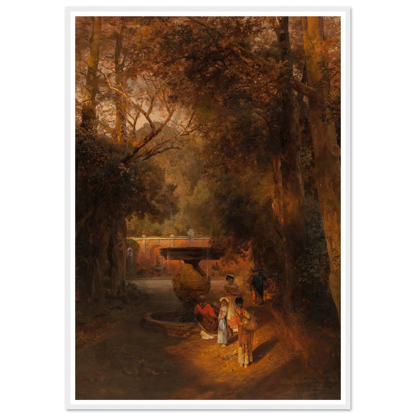 Gardens and fountain of the Villa Torlonia, Frascati, Rome (1881) Art Print | Oswald Achenbach - Framed Poster - 30x40 cm / 12x16″ - Black frame