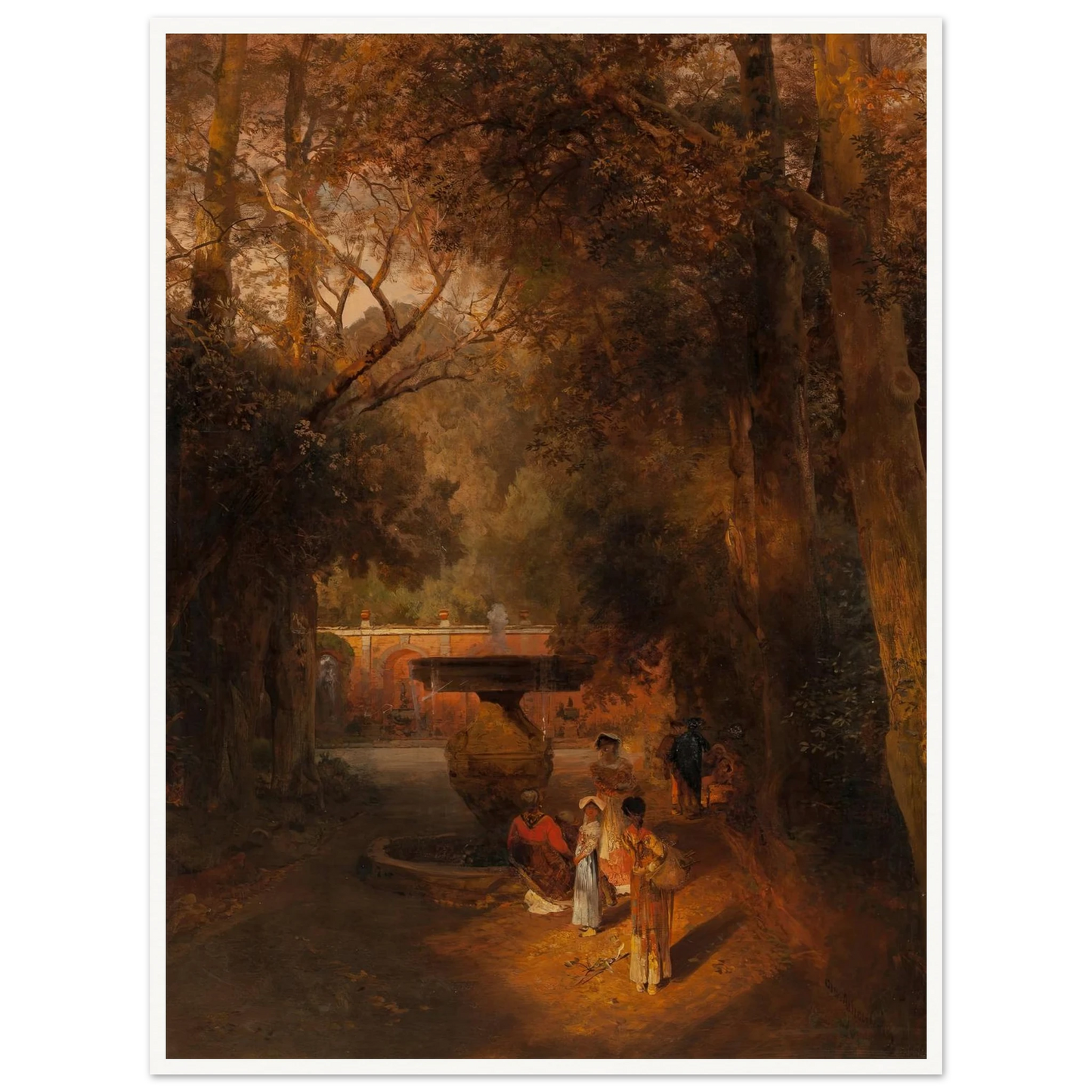 Gardens and fountain of the Villa Torlonia, Frascati, Rome (1881) Art Print | Oswald Achenbach - Framed Poster - 30x40 cm / 12x16″ - Black frame