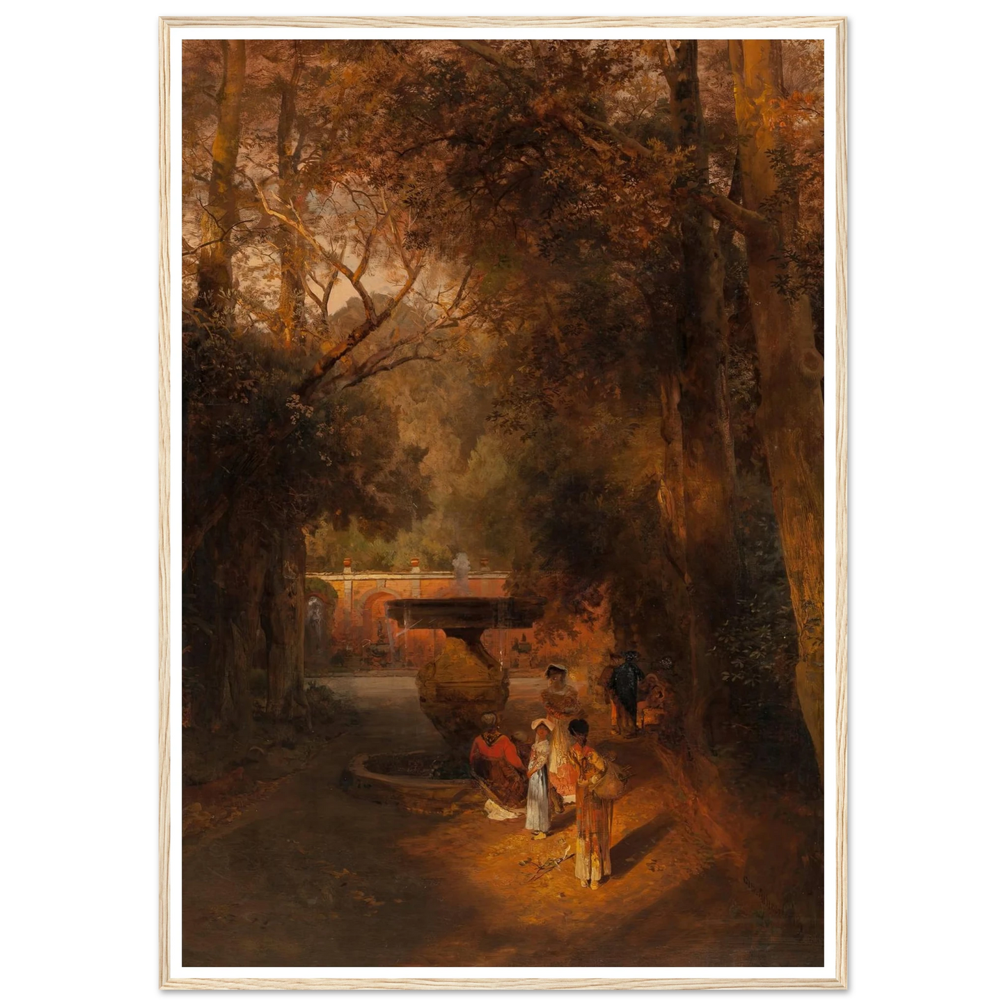 Gardens and fountain of the Villa Torlonia, Frascati, Rome (1881) Art Print | Oswald Achenbach - Framed Poster - 30x40 cm / 12x16″ - Black frame