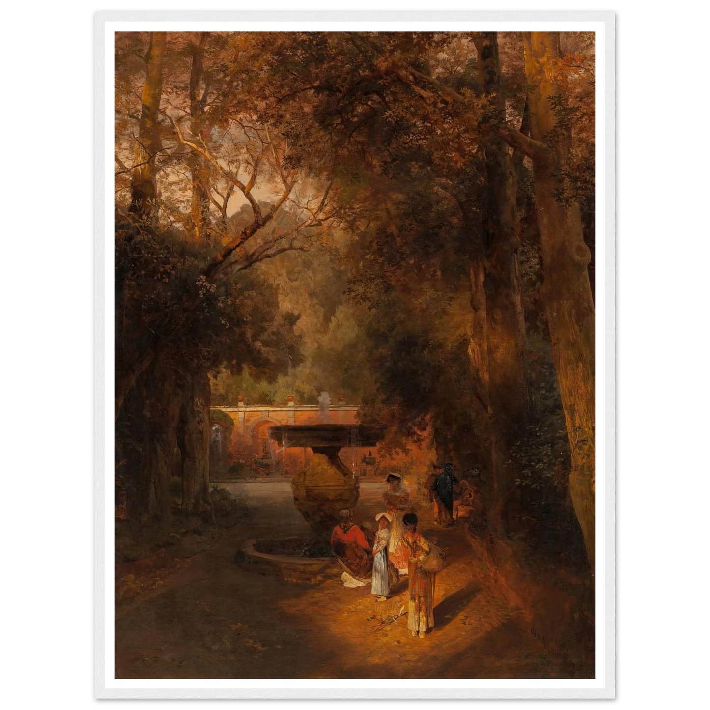 Gardens and fountain of the Villa Torlonia, Frascati, Rome (1881) Art Print | Oswald Achenbach - Framed Poster - 30x40 cm / 12x16″ - Black frame