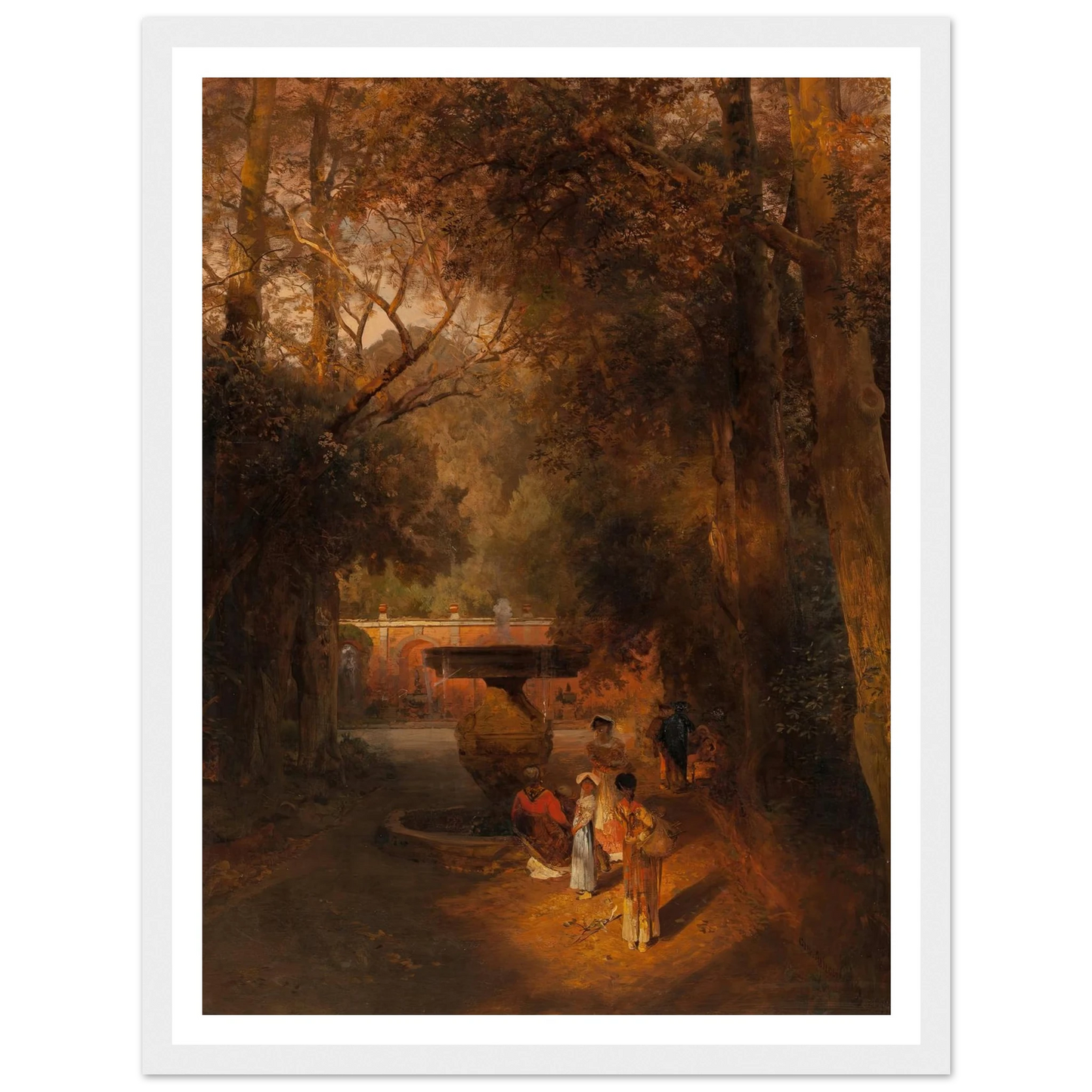 Gardens and fountain of the Villa Torlonia, Frascati, Rome (1881) Art Print | Oswald Achenbach - Framed Poster - 30x40 cm / 12x16″ - Black frame